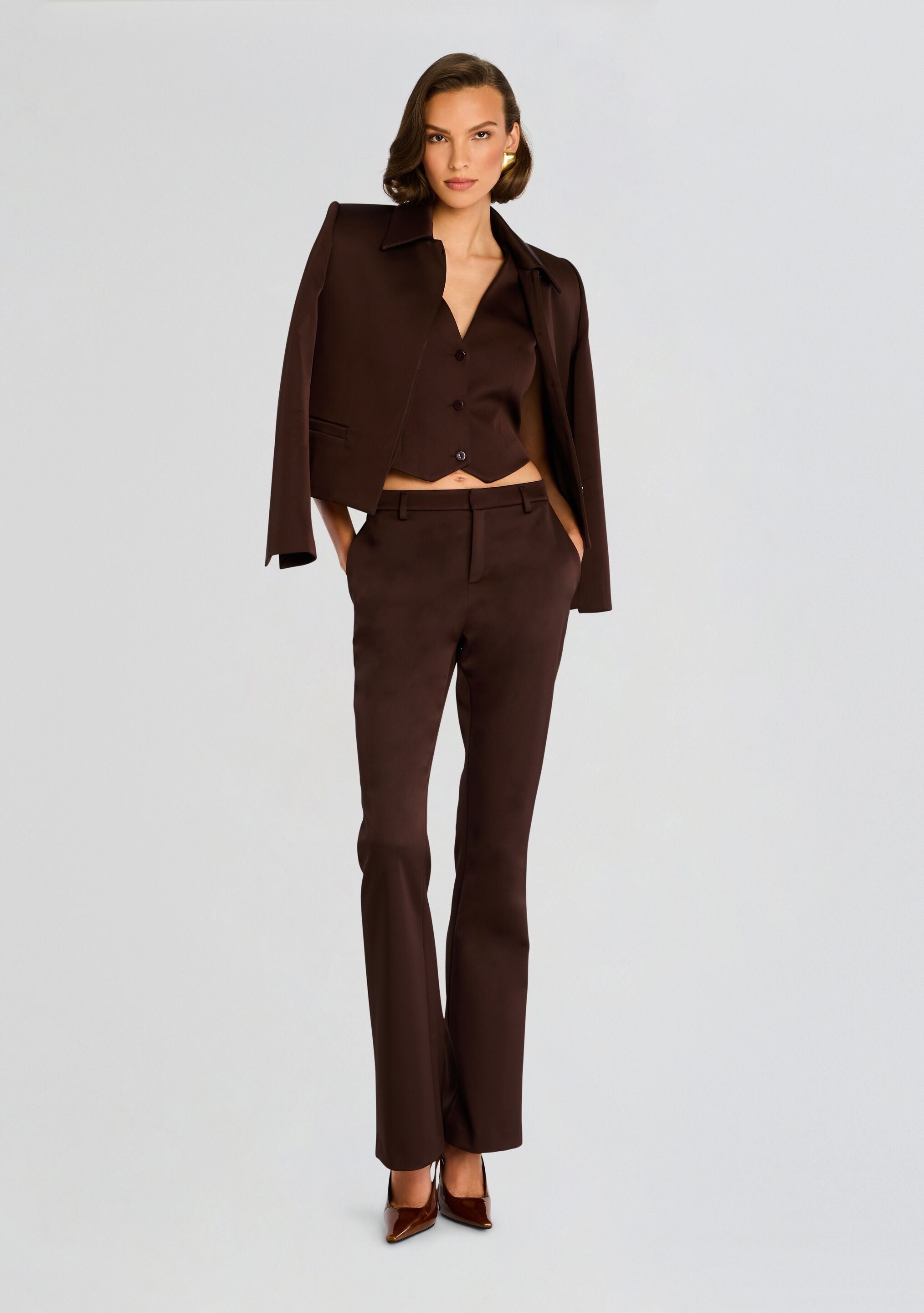 ELVIRA HEAVY SATIN SLIM FLARE TROUSER - 2