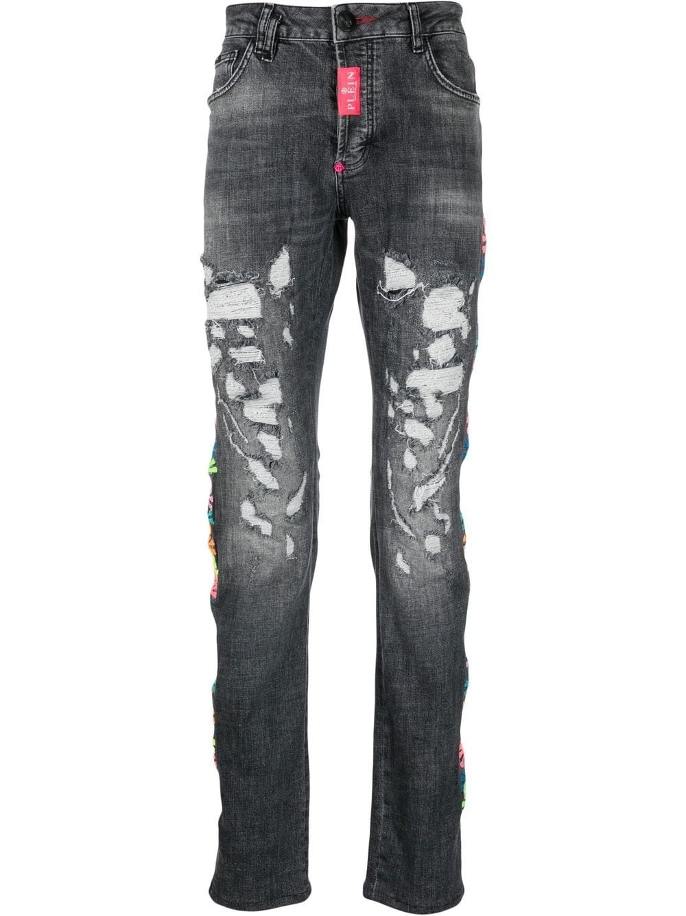 embroidered-skull slim-fit jeans - 1