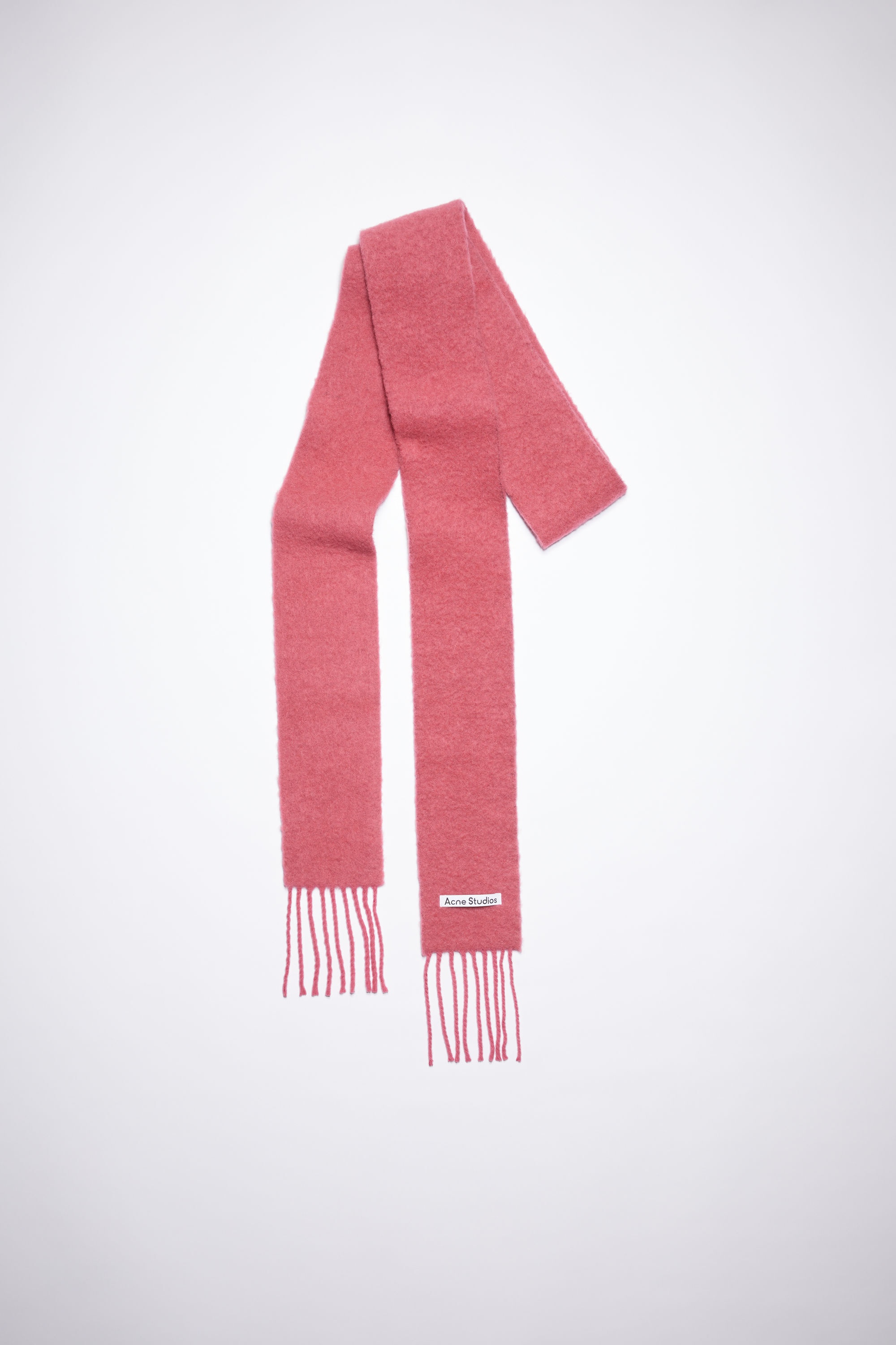 Wool-alpaca fringe scarf - Skinny - Rose pink 1