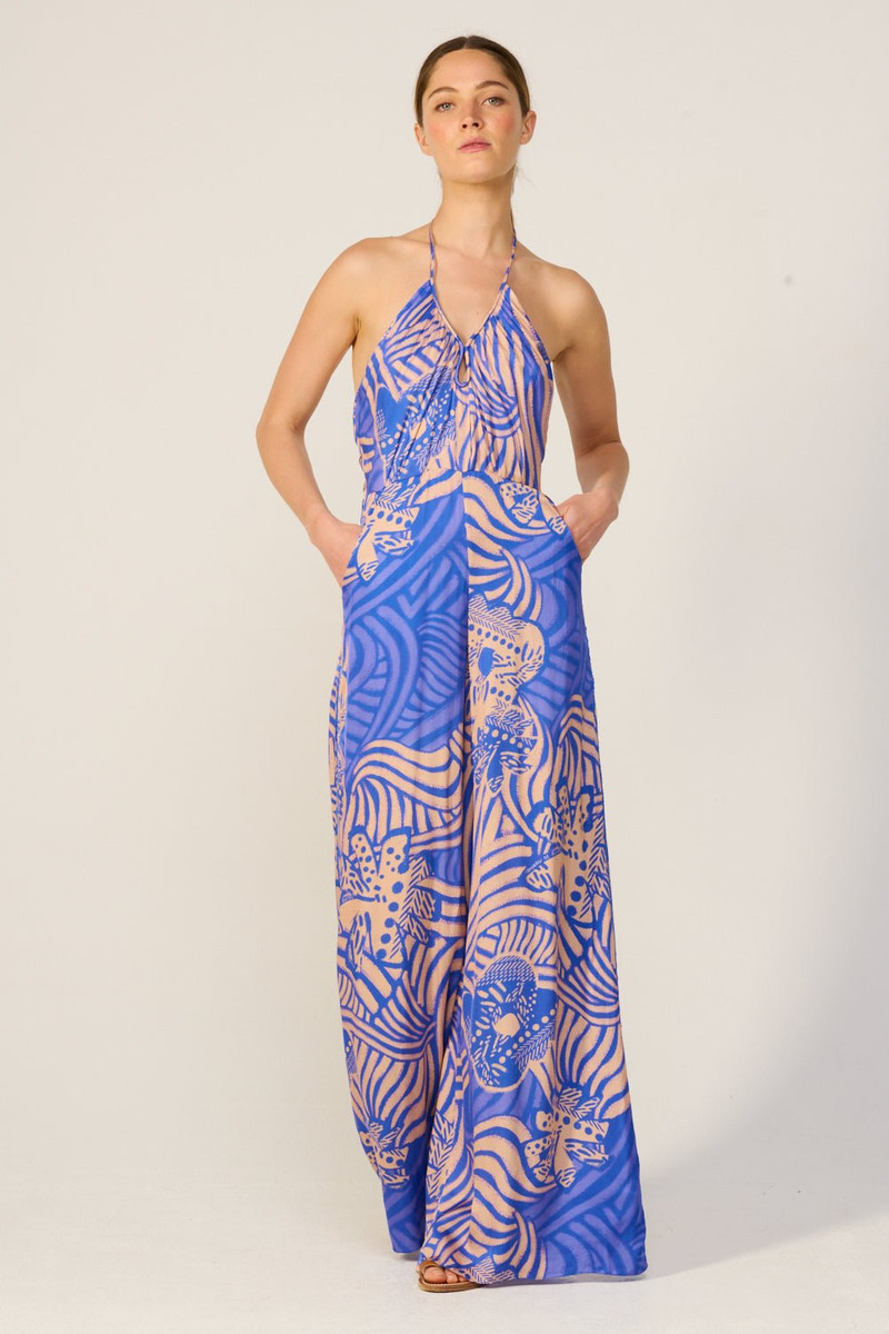 Poupette St Barth Long Jumpsuit Cilia - Blue Japonism outlook