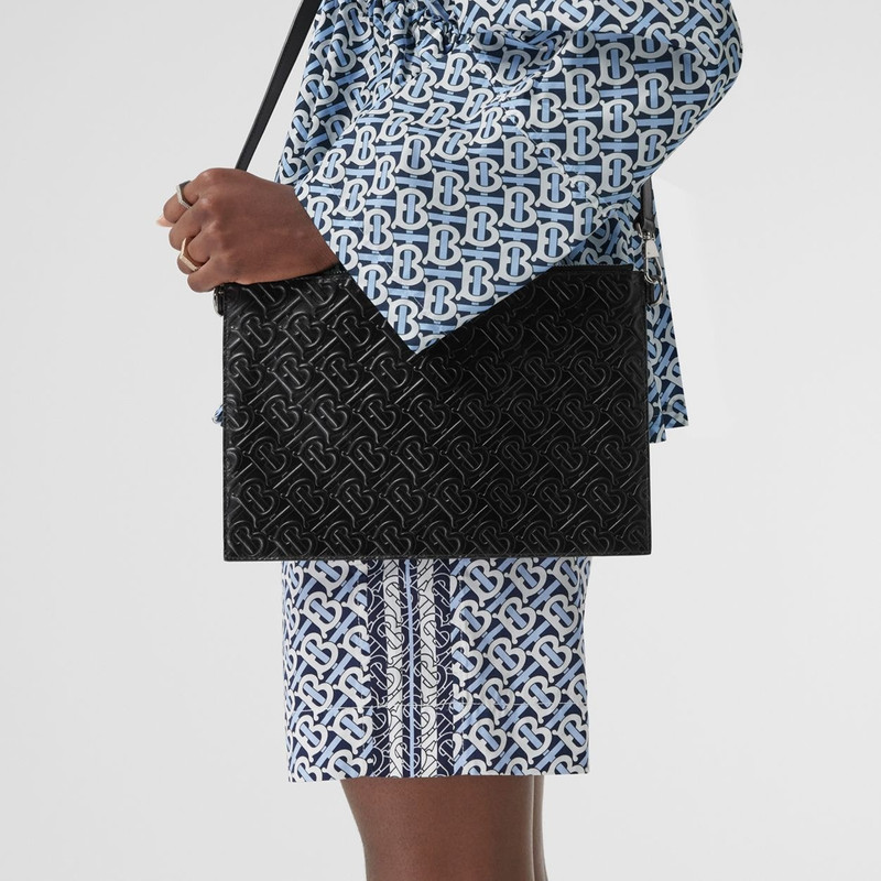 Embossed Monogram Leather Zip Pouch 3