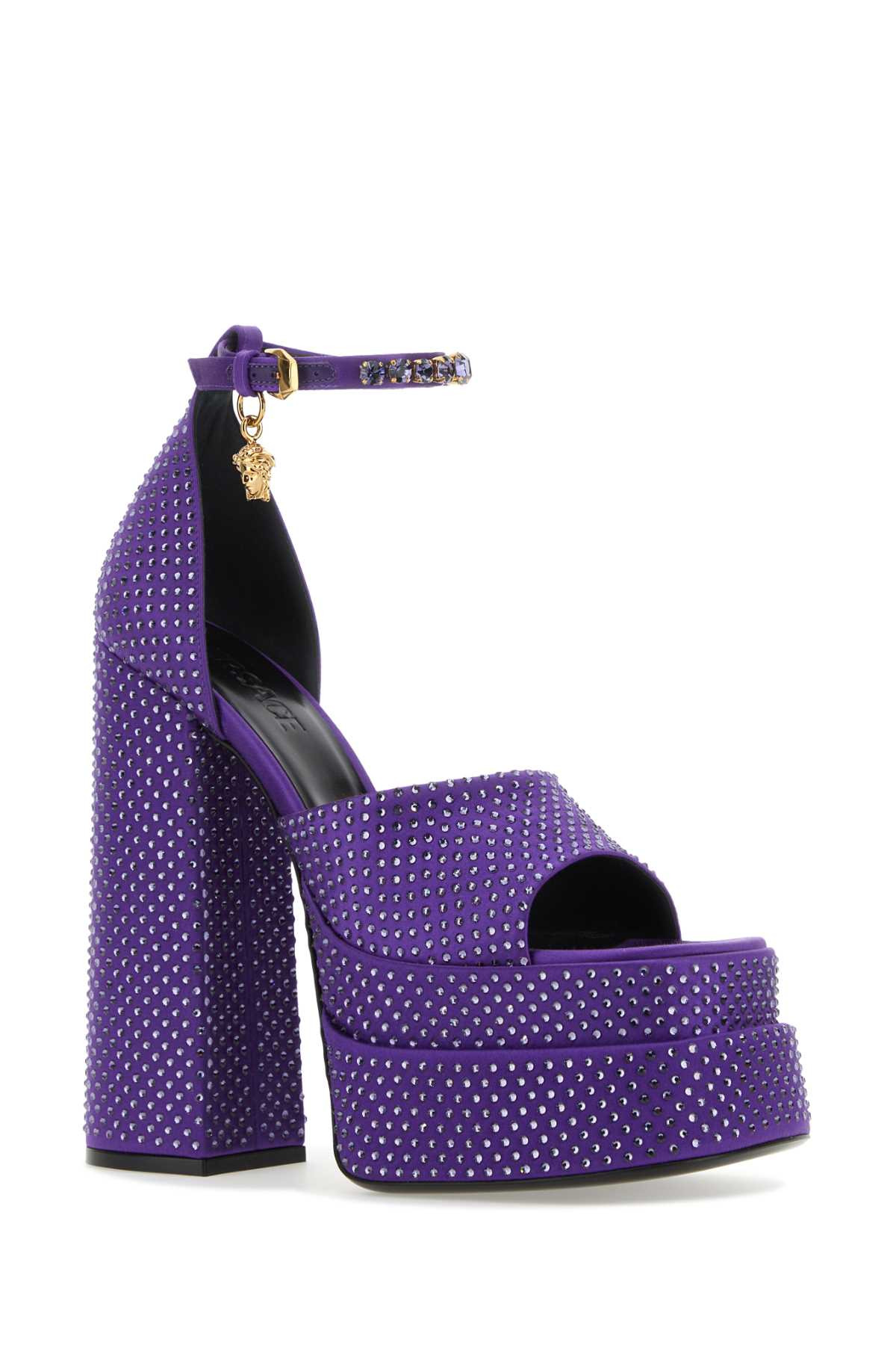 Versace Women Purple Satin Medusa Aevitas Sandals - 2