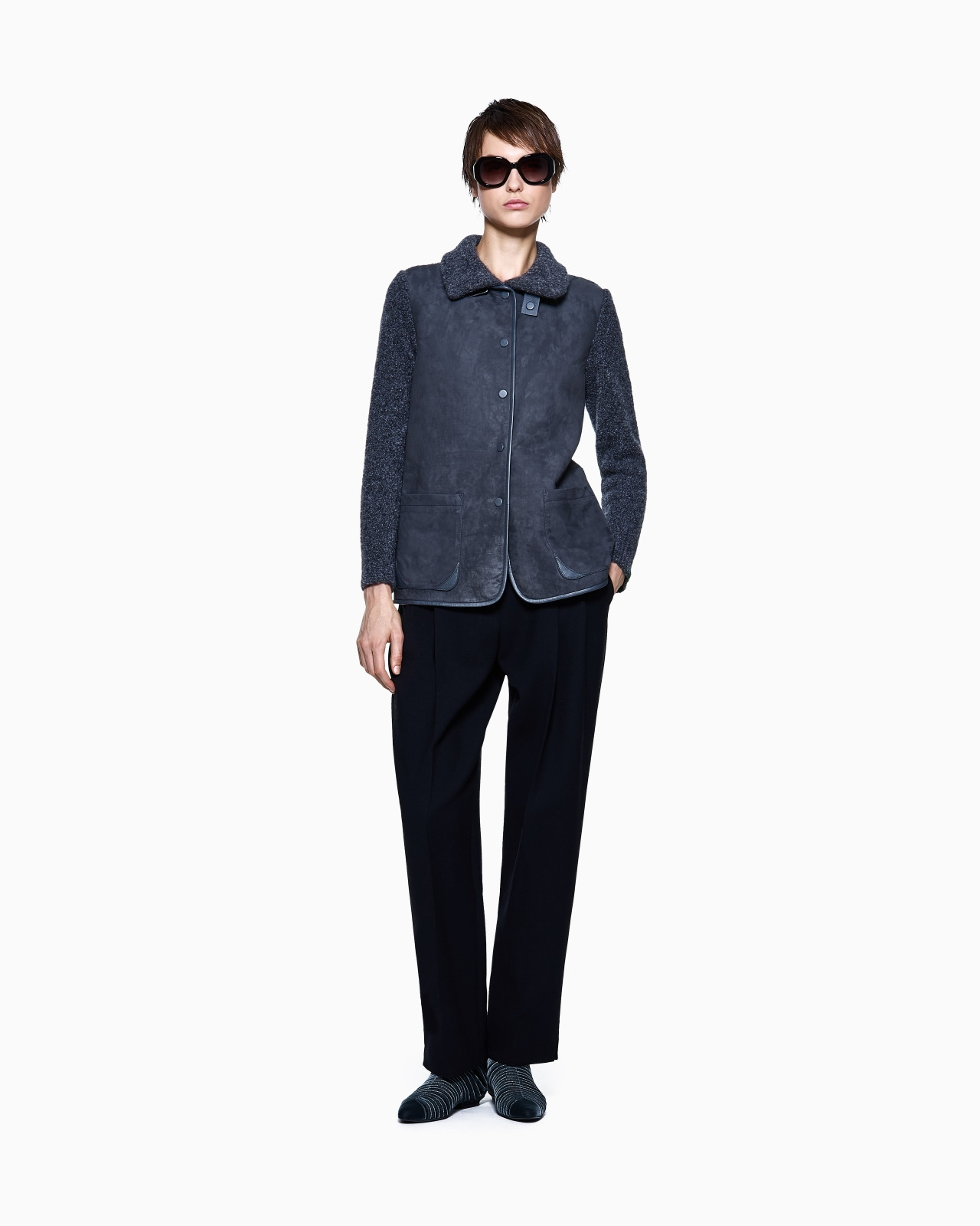 JACKET IN CALFSKIN AND CASHMERE AND SILK BOUCLÉ - 2