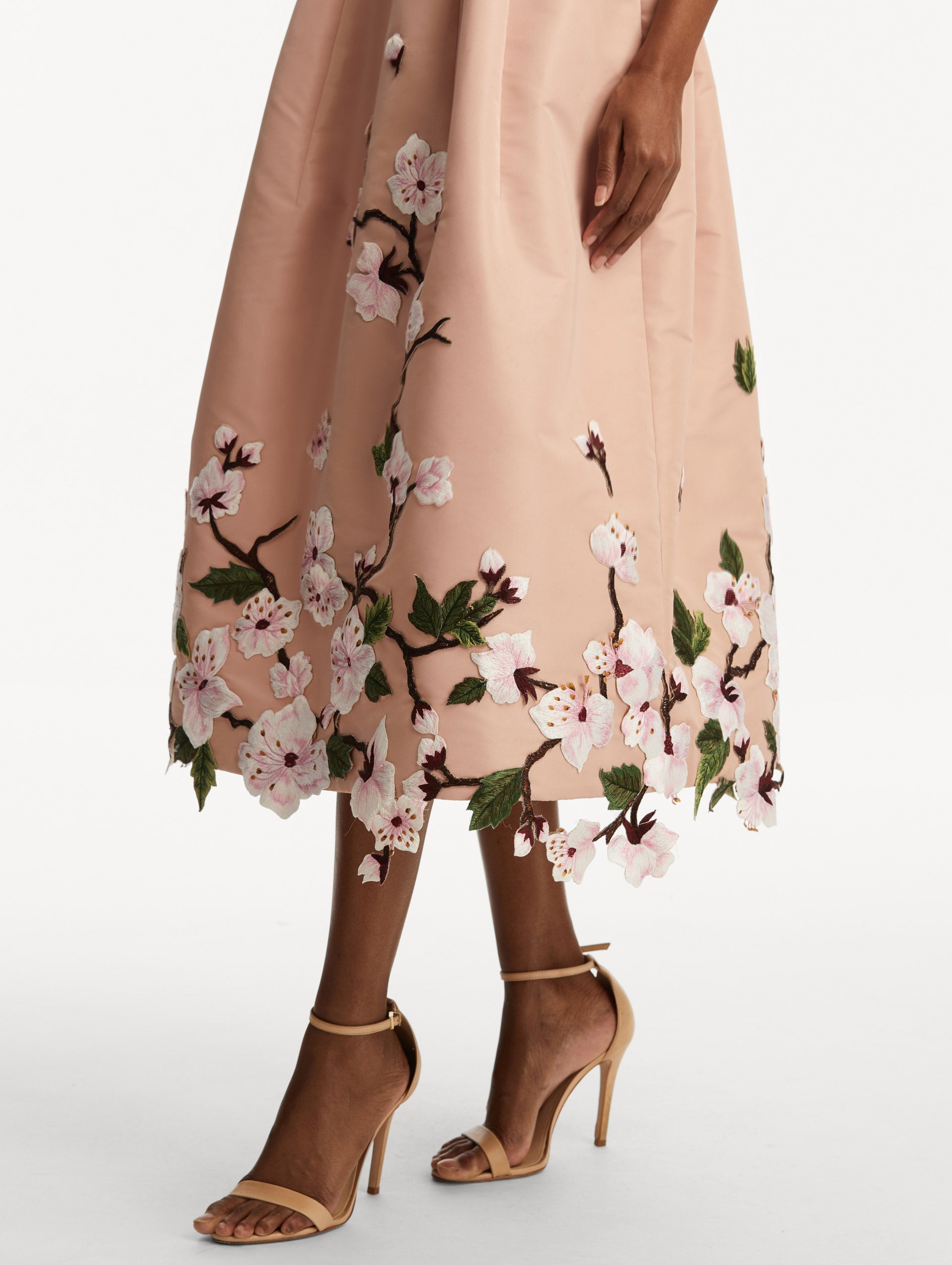 CHERRY BLOSSOM EMBROIDERED FAILLE DRESS - 5