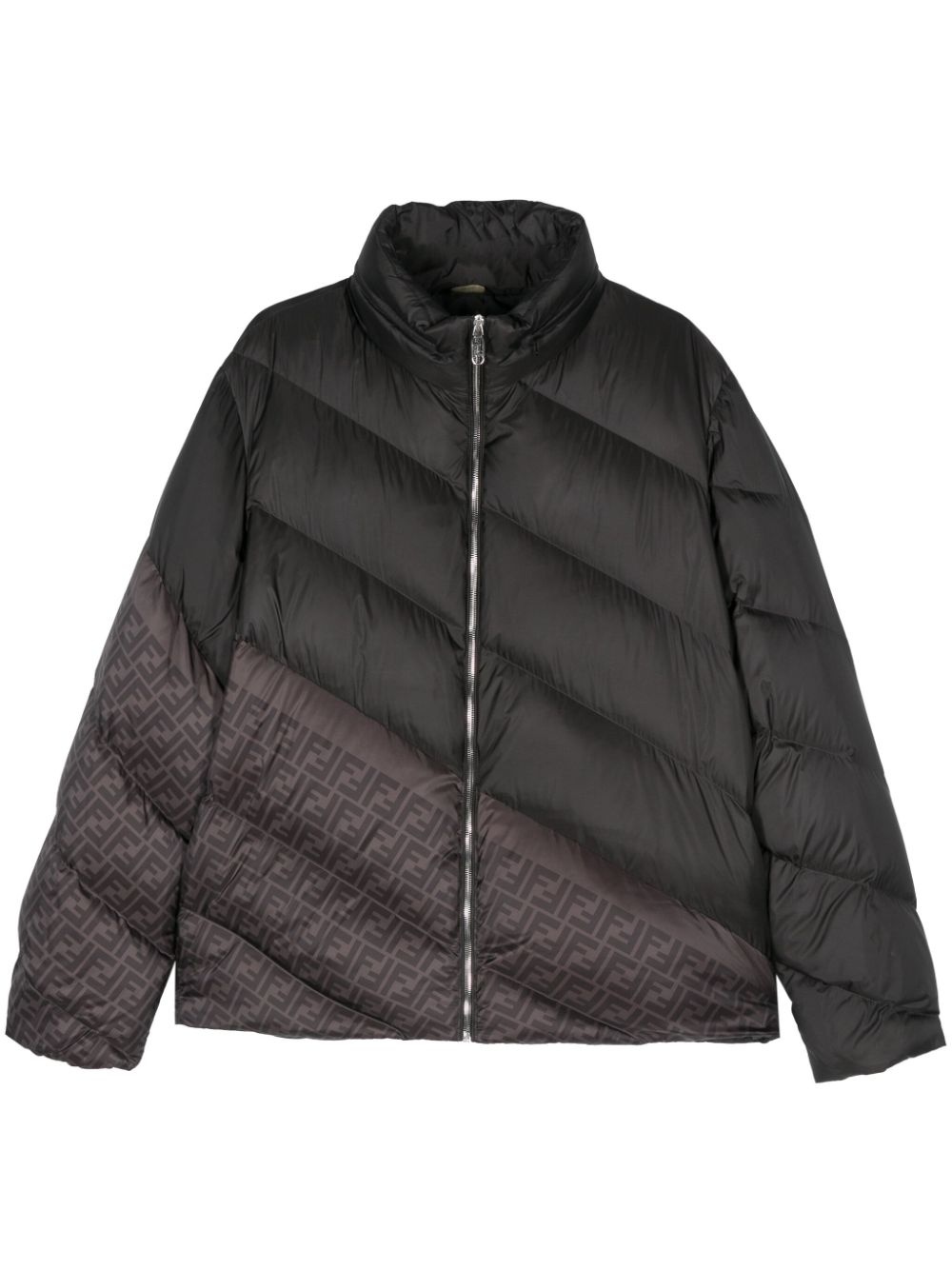 FF-print diagonal-quilted puff jacket - 1
