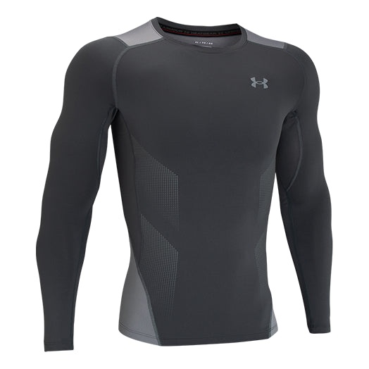 Men's Under Armour HeatGear Vent Logo Printing Round Neck Long Sleeves Gray 1362453-012 - 1