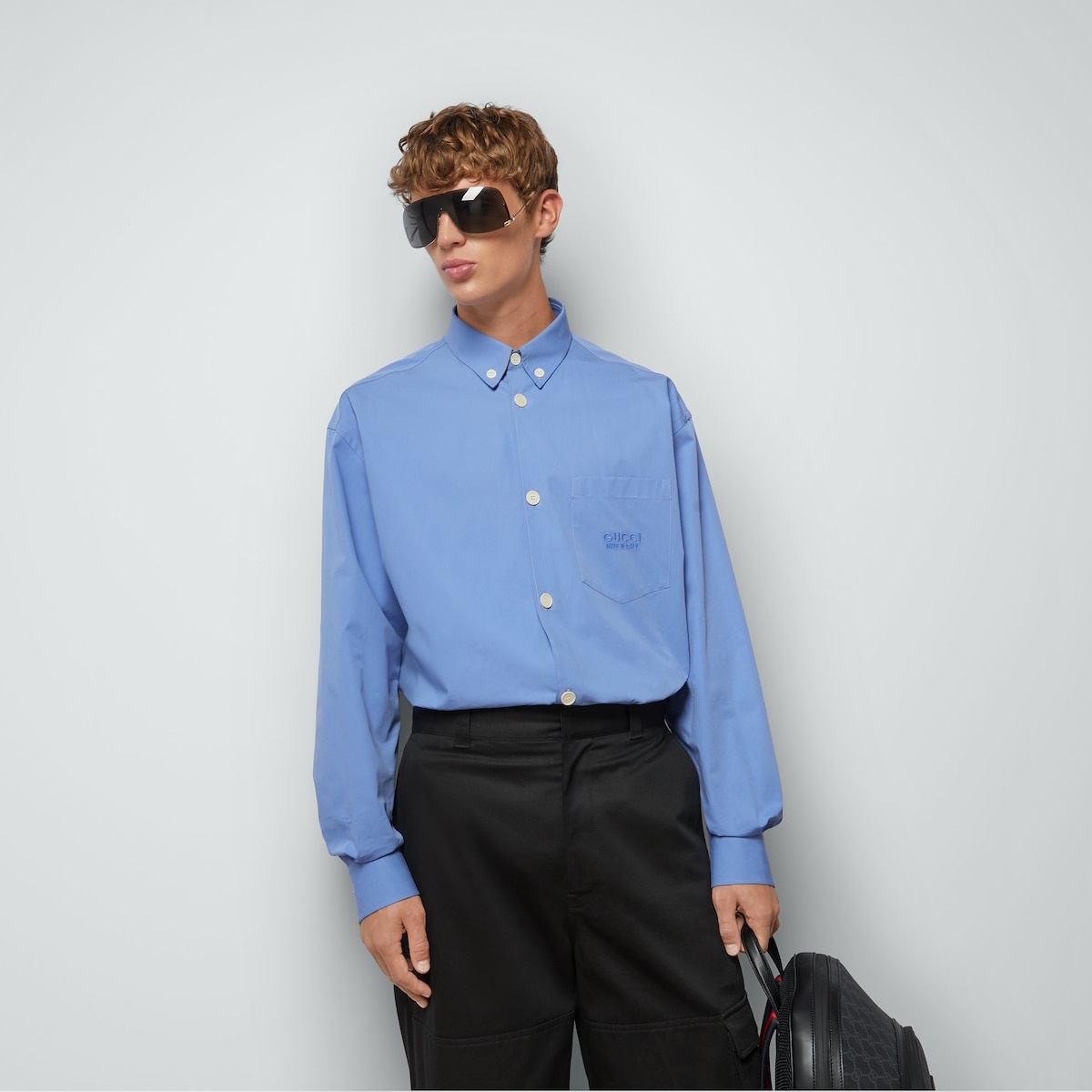 Cotton shirt with Gucci embroidery - 5