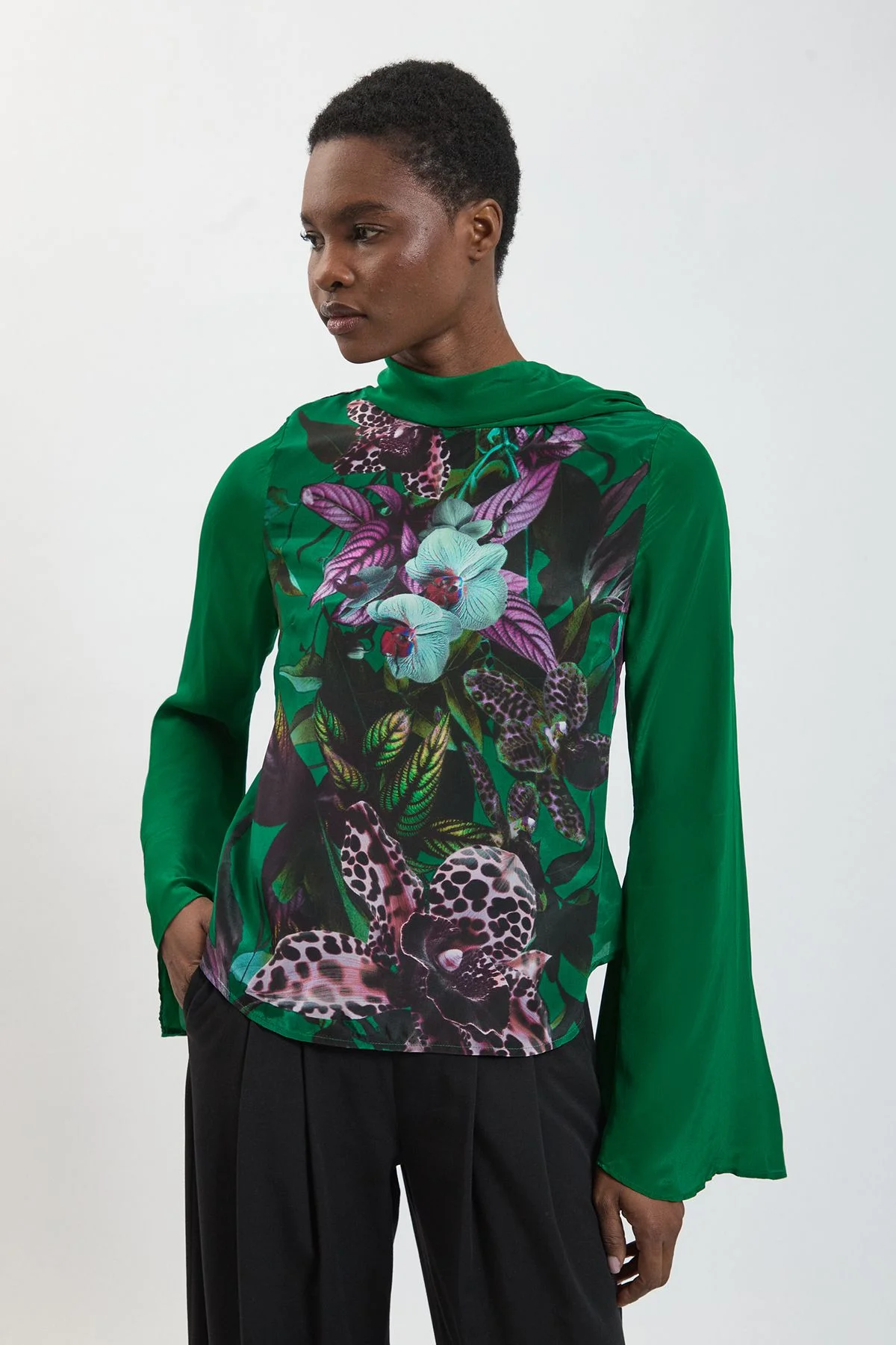 Placement Orchid Print Drama Sleeve Top - 1