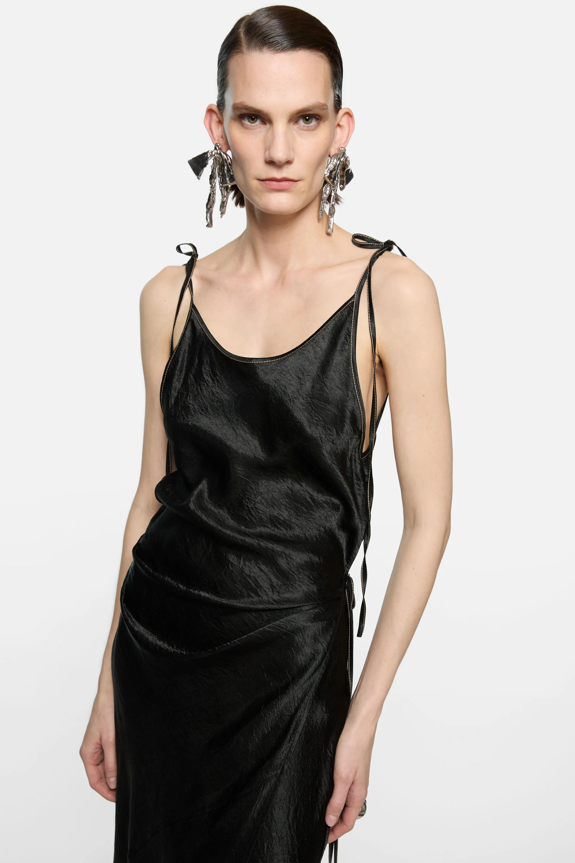 Satin dress - Black - 4