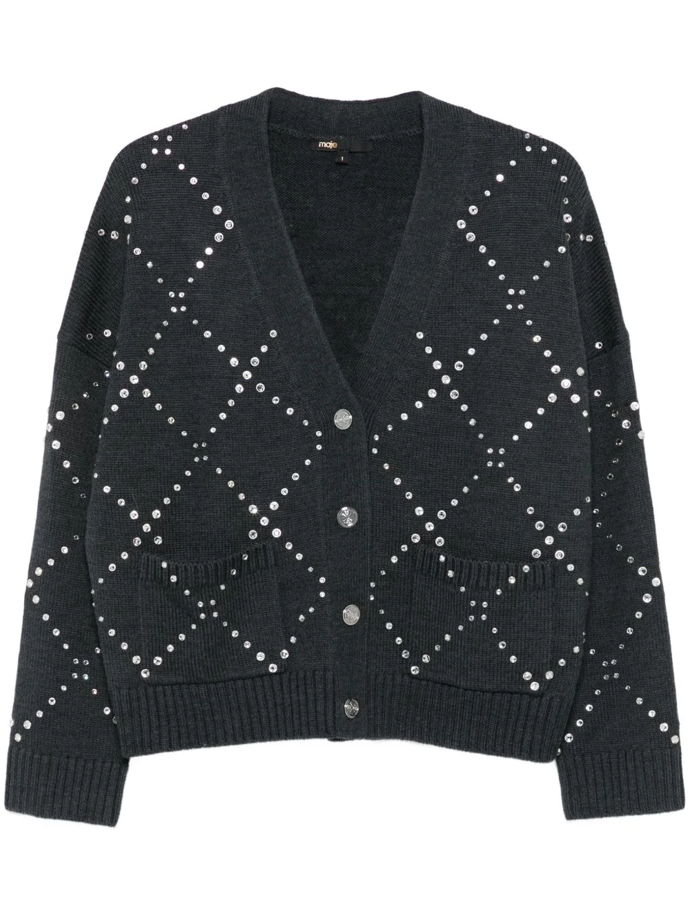 diamond-pattern studded cardigan - 1