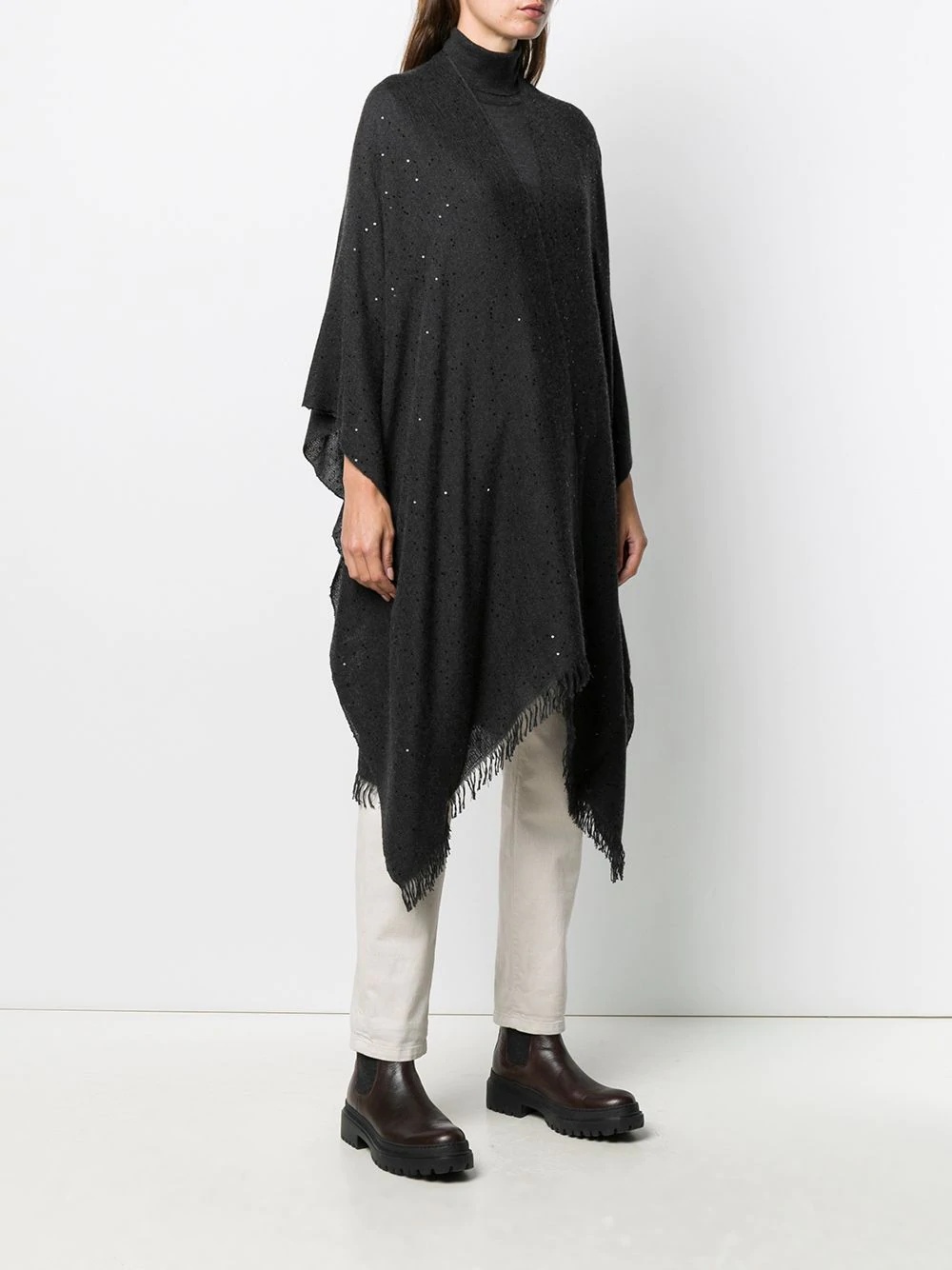 sequin embroidery knitted poncho  - 3