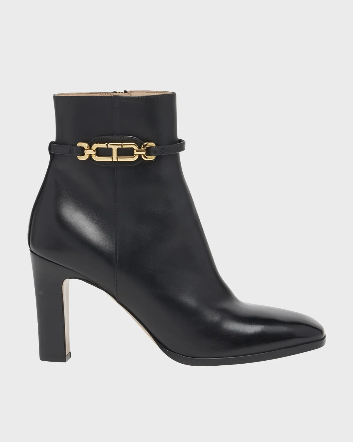 Calfskin Chain Zip Ankle Booties - 1