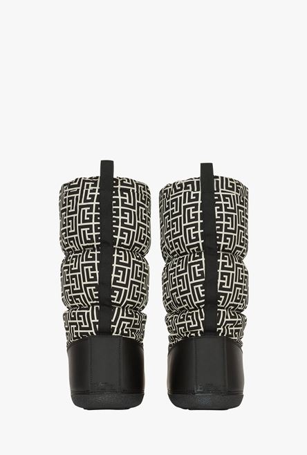 Capsule After ski - Quilted nylon après-ski boots with ivory and black Balmain monogram pattern - 3