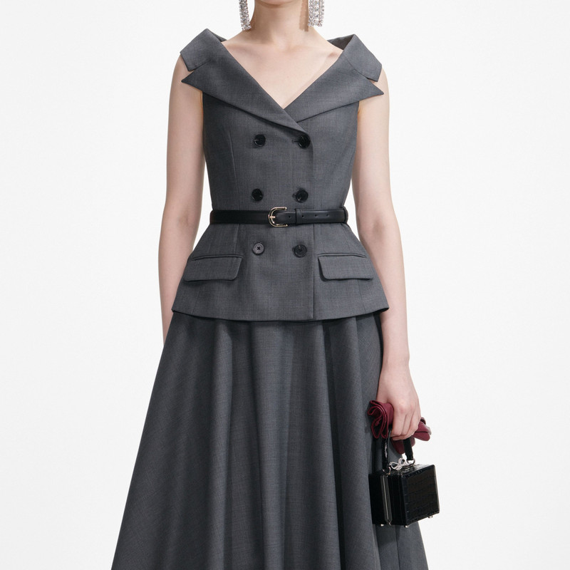 Grey Wool Tailored Midi Dress 4