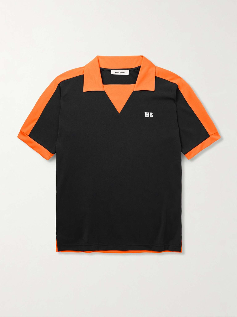 Slim-Fit Logo-Appliquéd Two-Tone Tech-Jersey Polo Shirt 1
