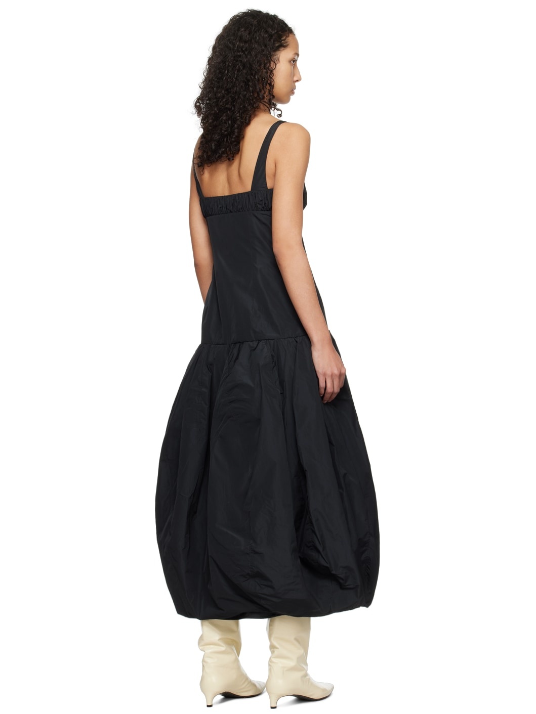 Black Ruched Midi Dress - 3