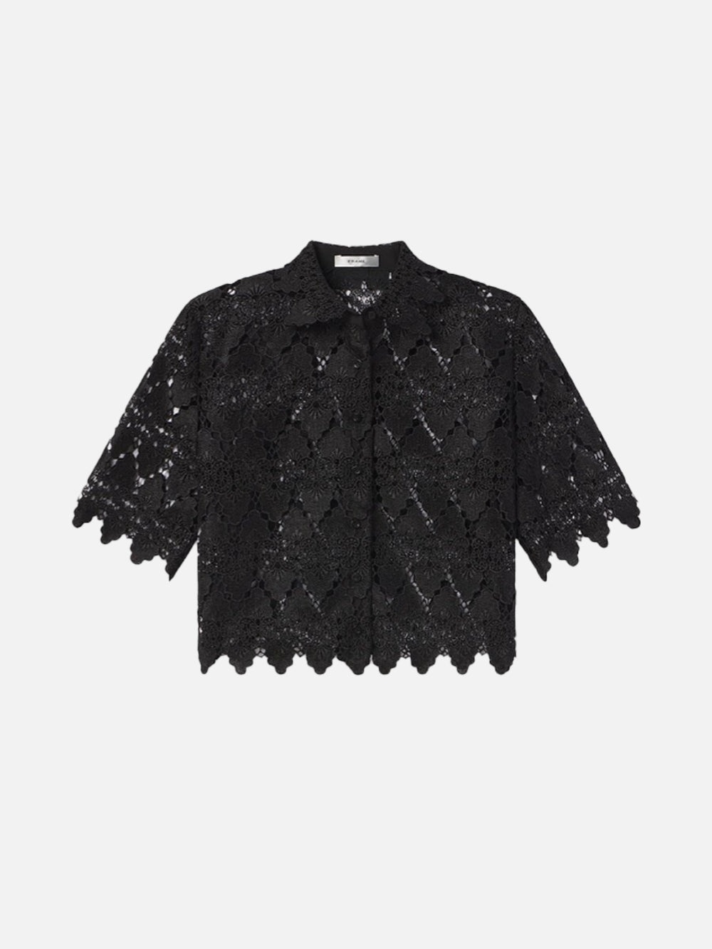 Lace Button Up Shirt in Black - 1