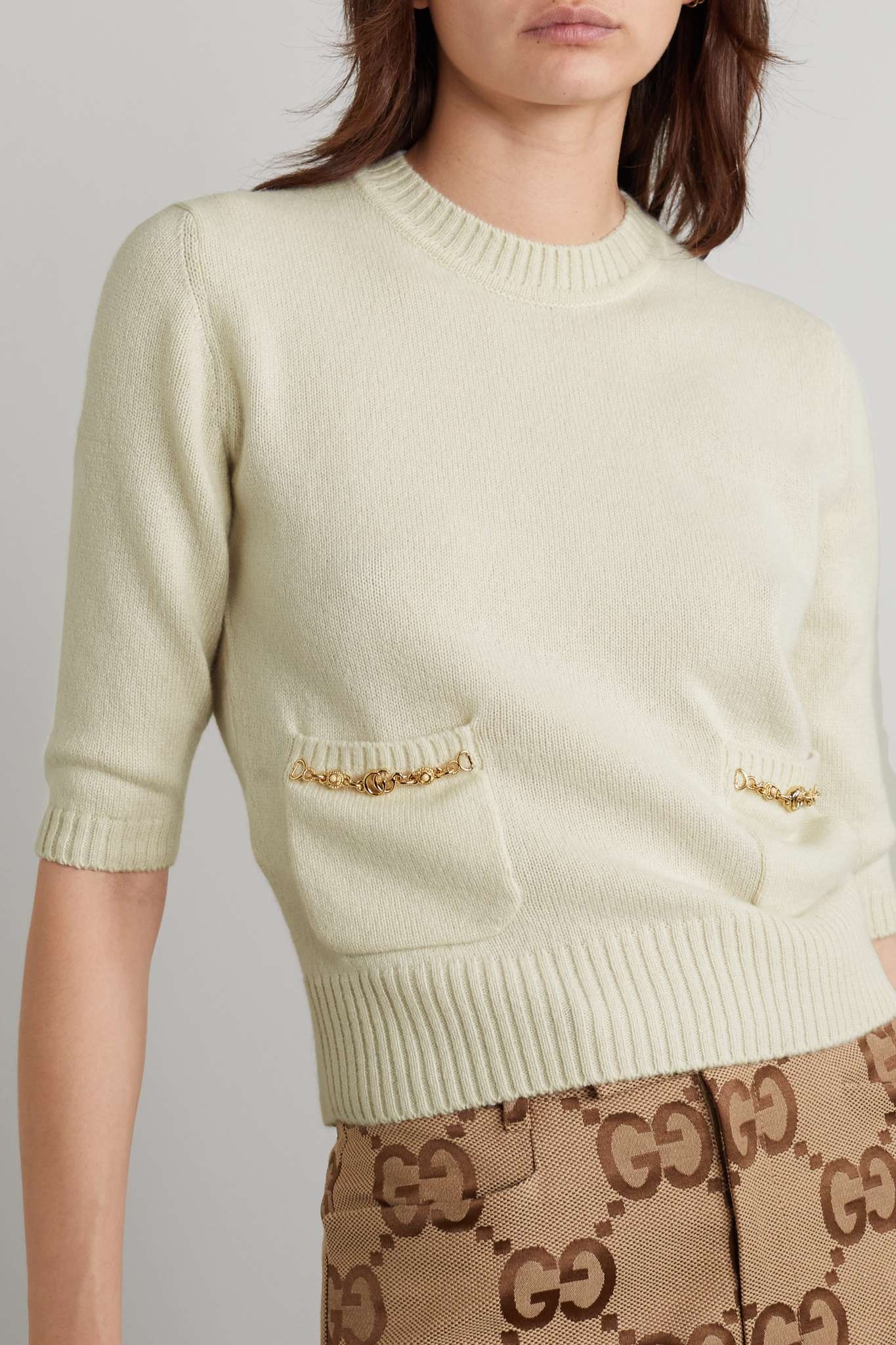 Chain-embellished cashmere sweater - 3