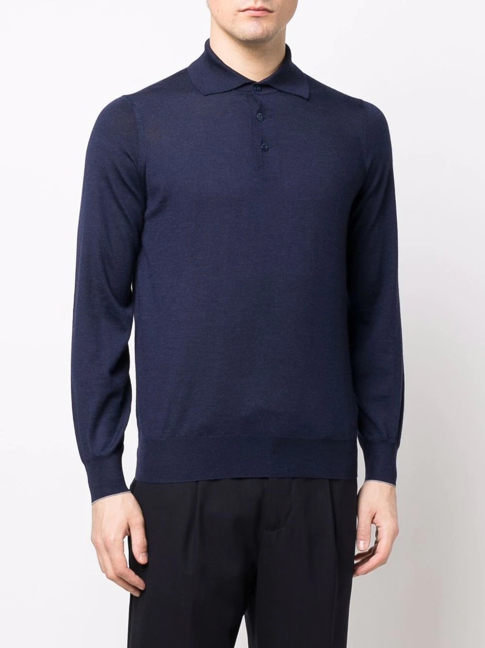 fine-knit longsleeved polo top - 3