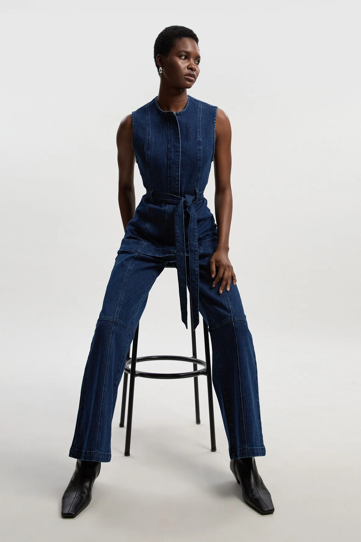 Denim Button Front Straight Leg Trousers - 1