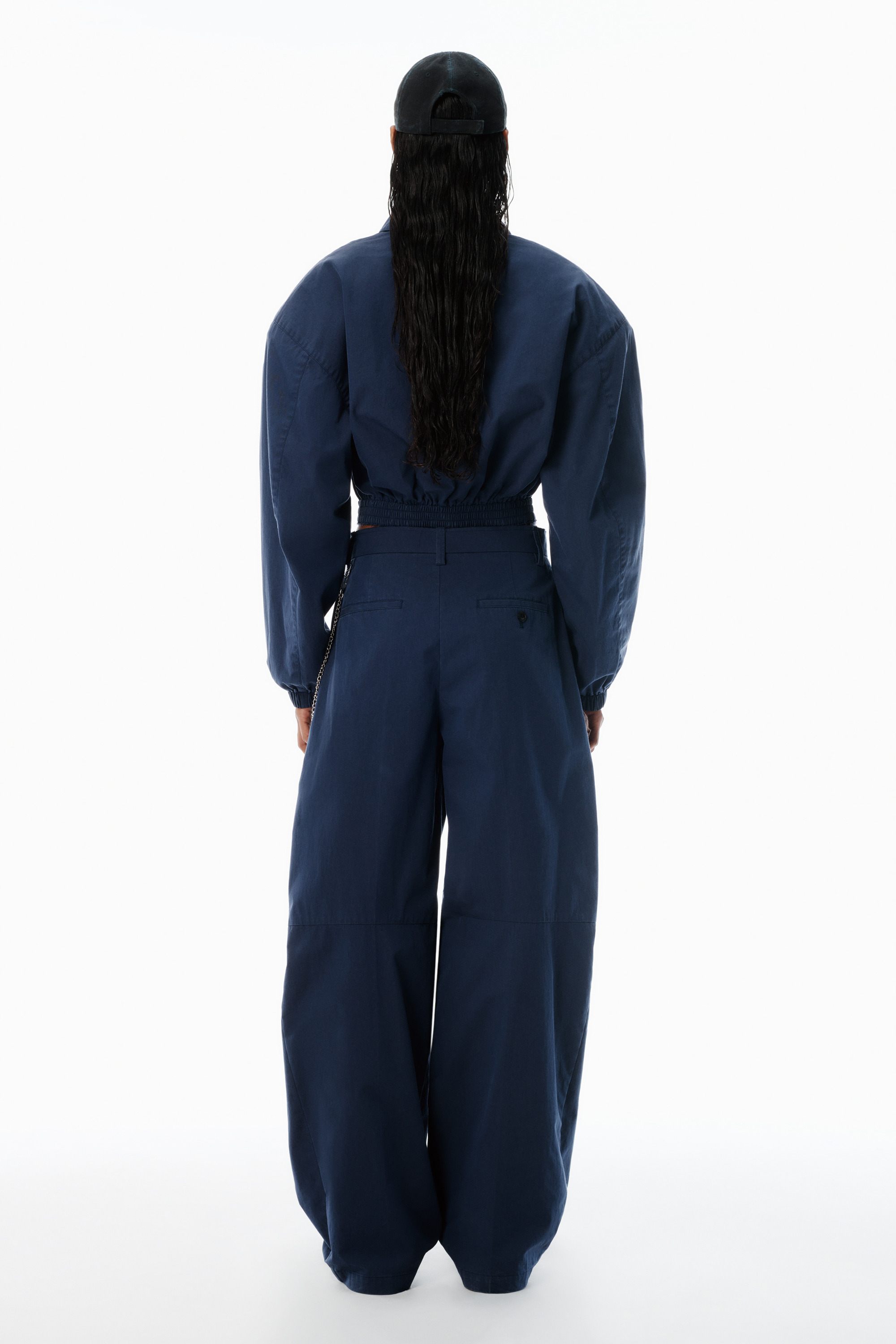 Blue Cotton-Blend Balloon-Leg Pants - 4