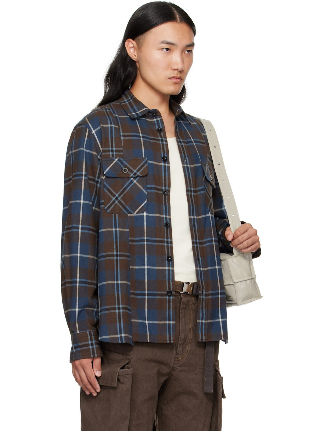 Brown & Blue Plaid Flannel Shirt - 2