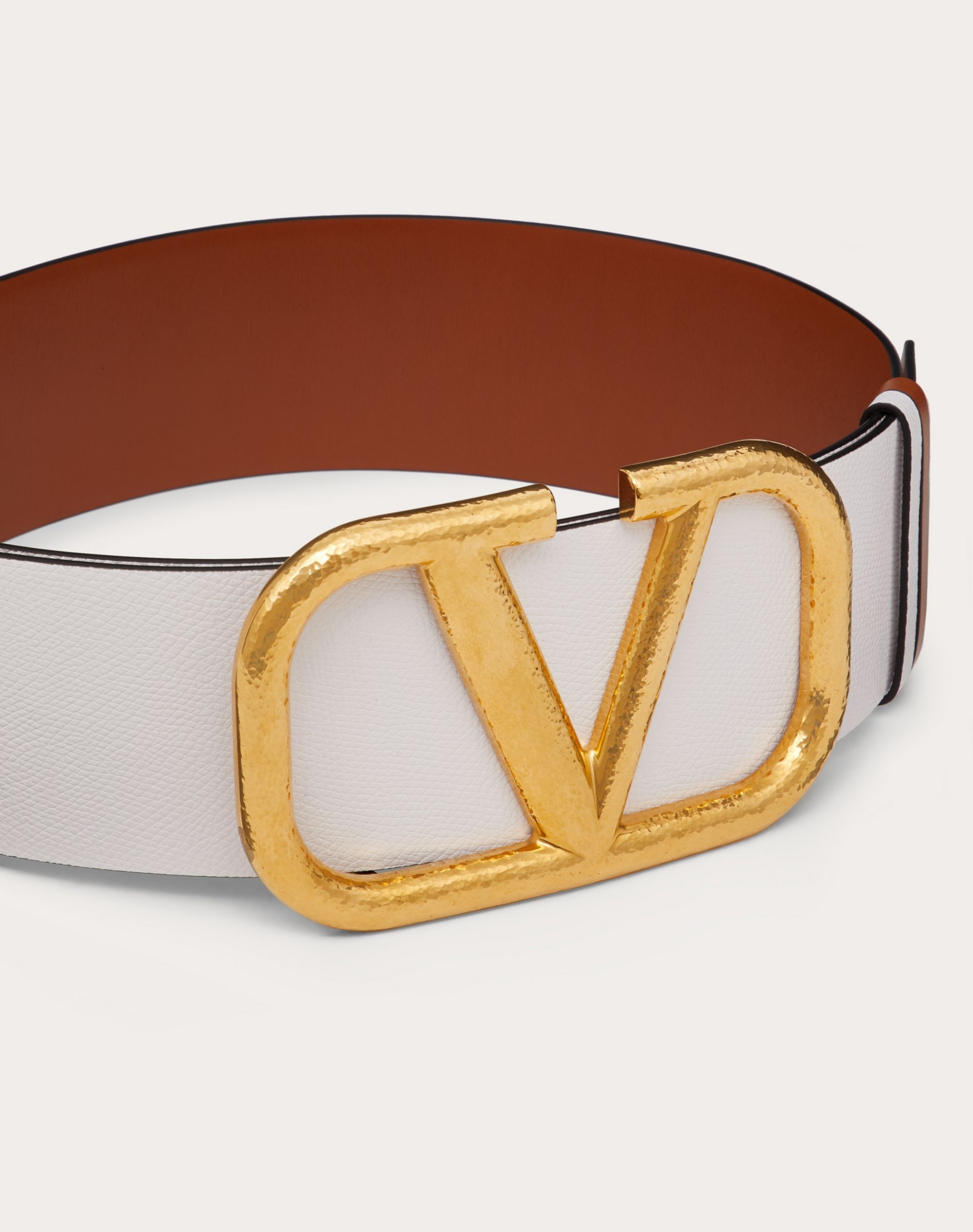 Reversible Vlogo Signature Belt In Glossy Calfskin 30 Mm for Woman in  Saddle Brown/black