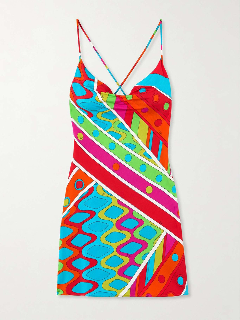 Draped printed satin-jersey mini dress 1