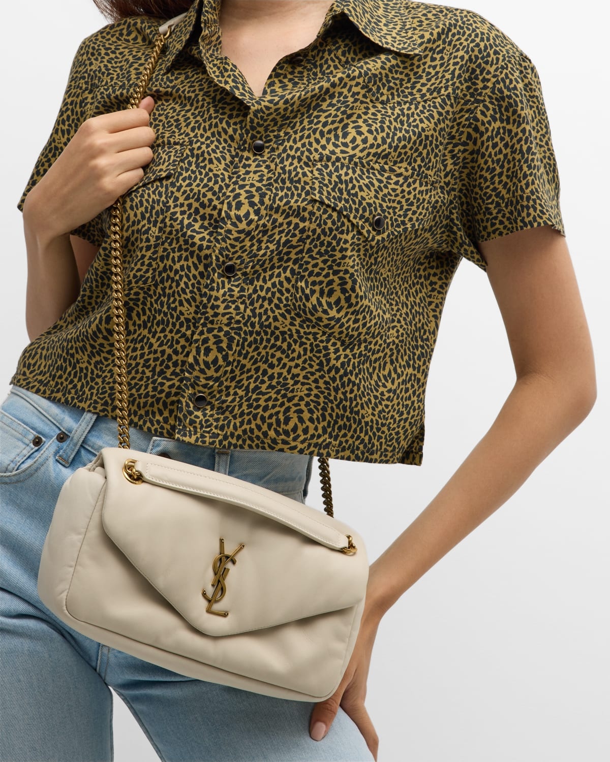 Calypso Small YSL Shoulder Bag in Smooth Padded Leather - 3