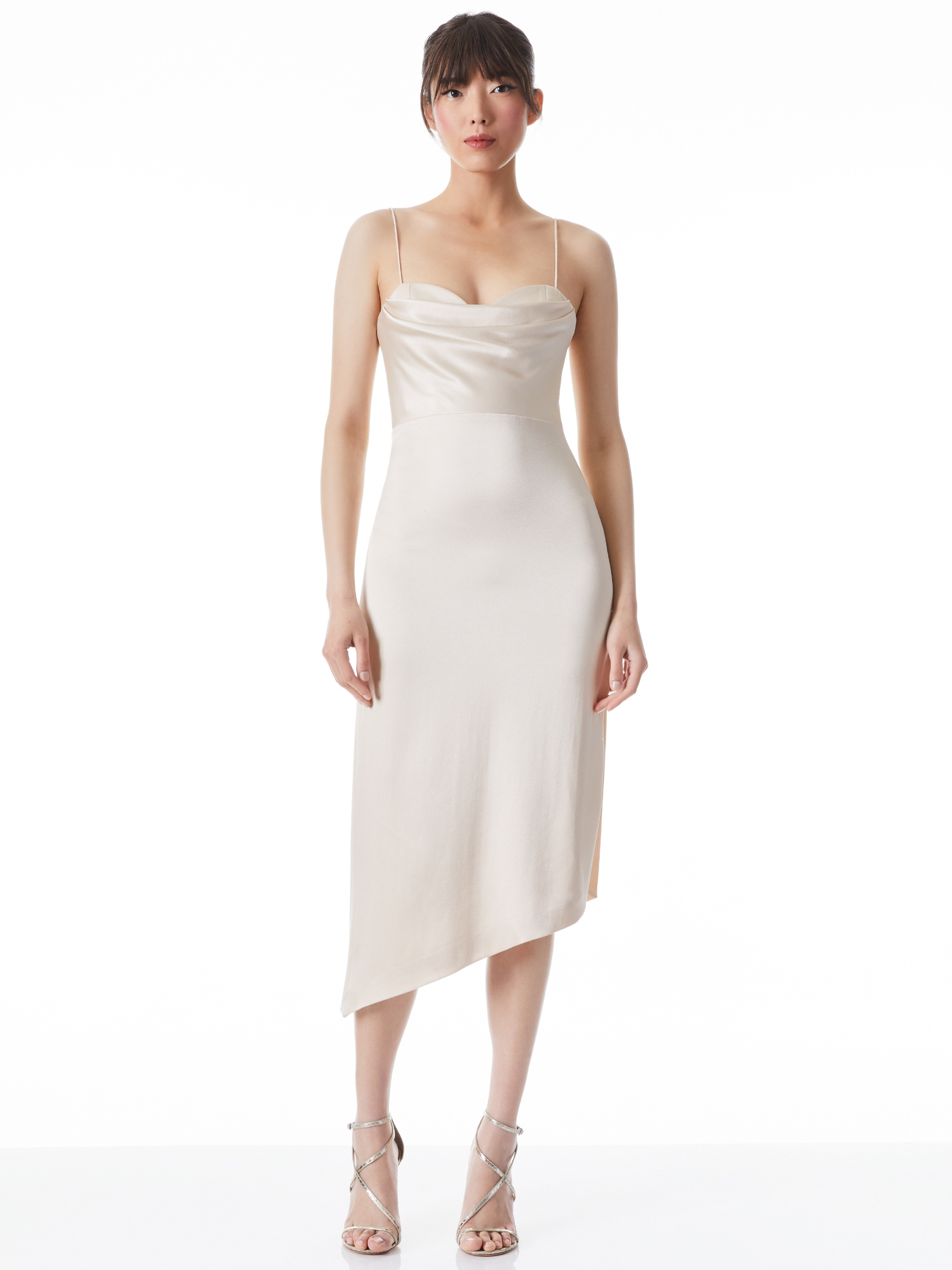 Alice + Olivia KIYOKO COWL NECK BUSTIER MIDI DRESS | REVERSIBLE