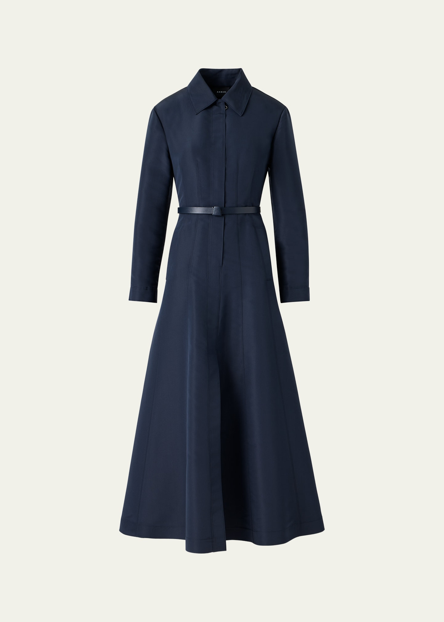 Ottoman Silk Belted A-Line Midi Shirtdress - 1