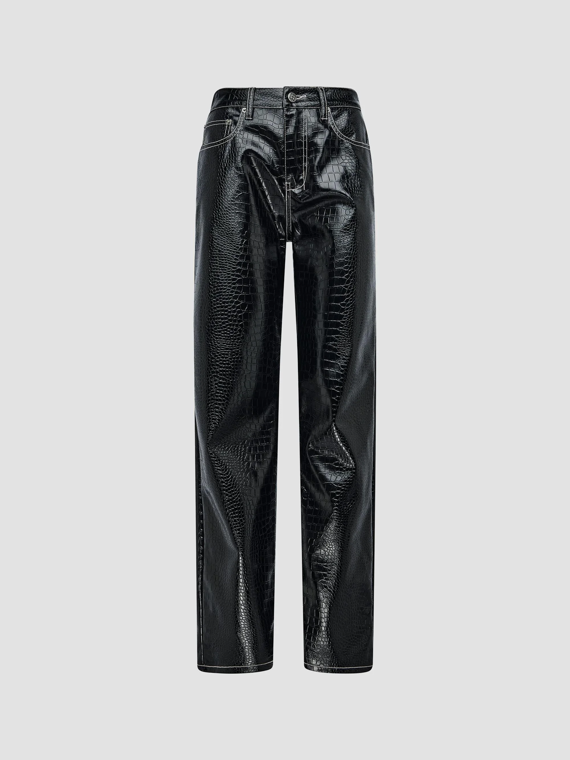 Women's Pinup Patent Croc-Embossed Faux Leather Pants - Black - 1
