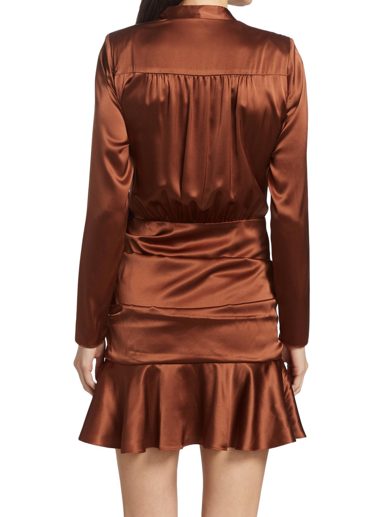Women's Agatha Silk Satin Wrap-Effect Dress - Cognac 5