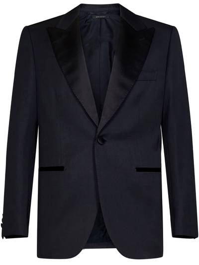Brioni Blue virgin wool tuxedo suit with single-breasted blazer and silk satin details. outlook
