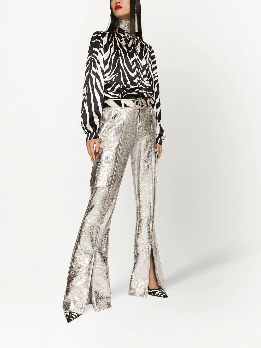 zebra print pussy-bow collar shirt - 3