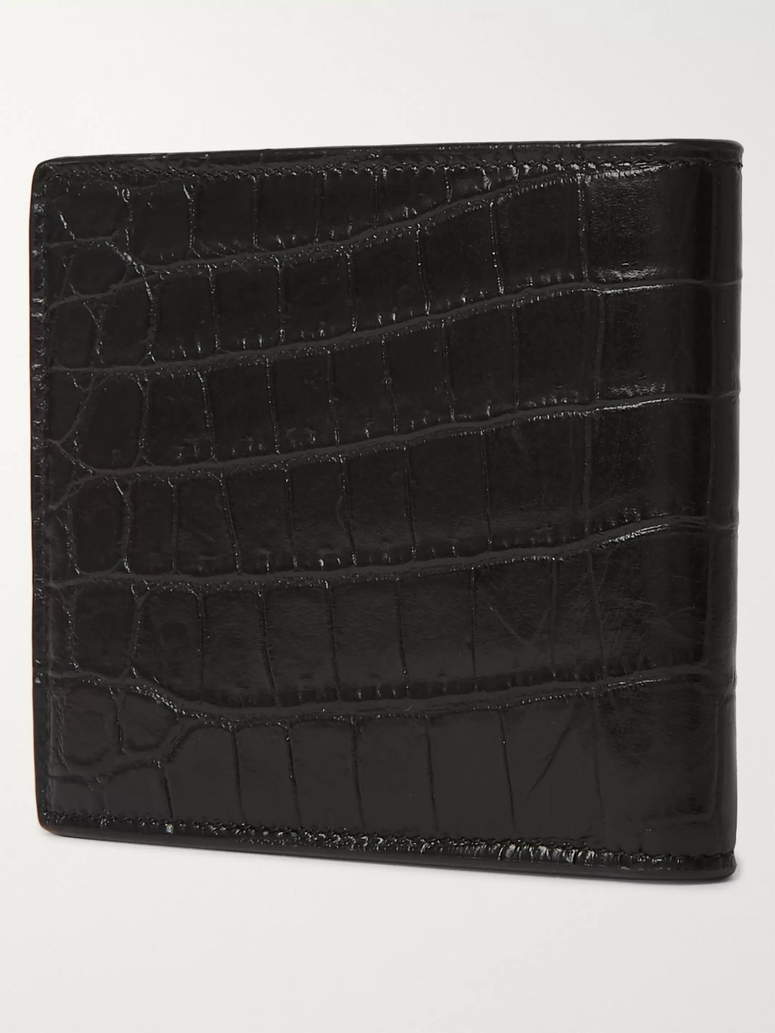 Logo-Appliquéd Croc-Effect Leather Billfold Wallet Black - 2