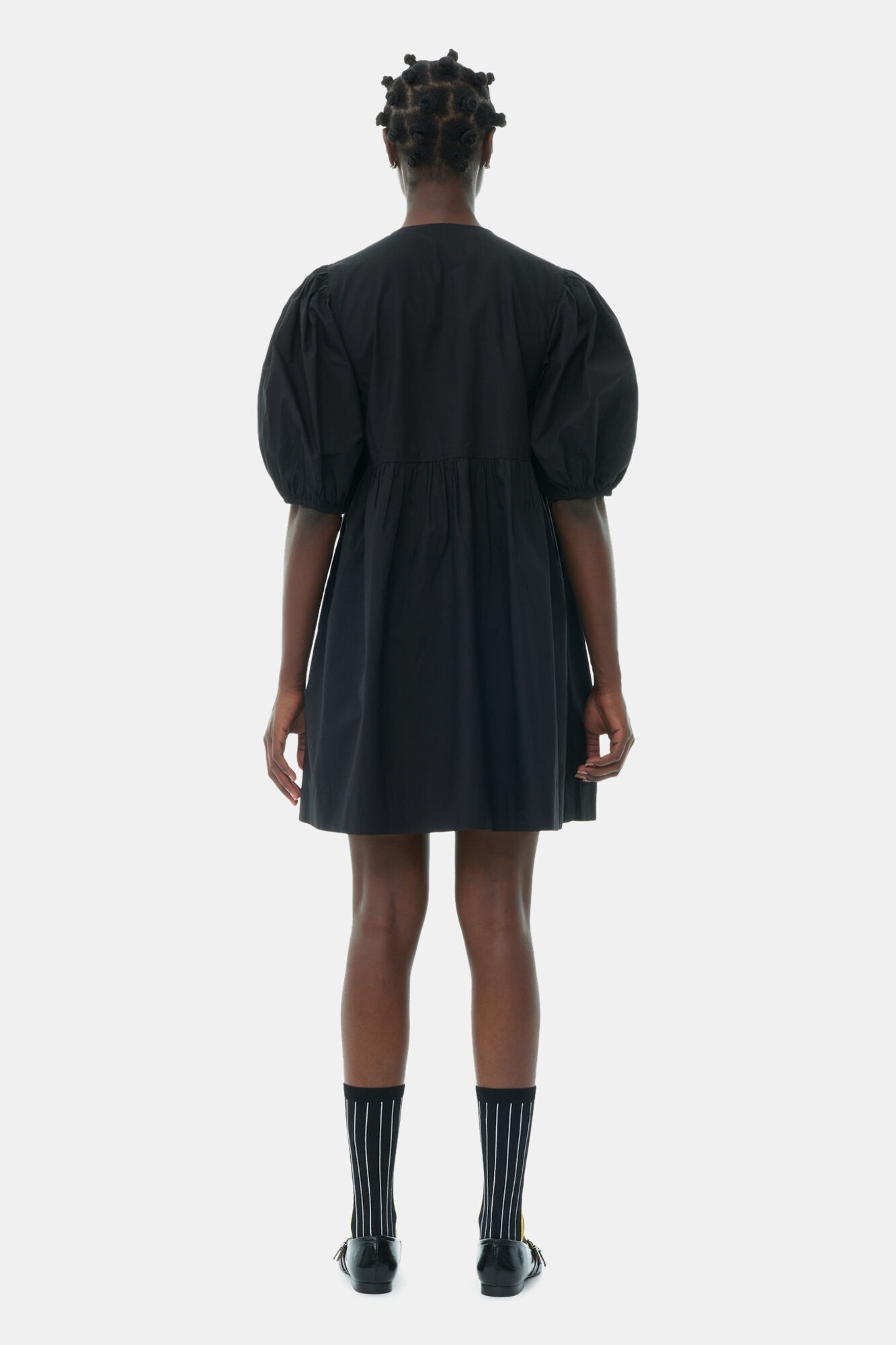 BLACK COTTON POPLIN TIE STRING MINI DRESS - 5