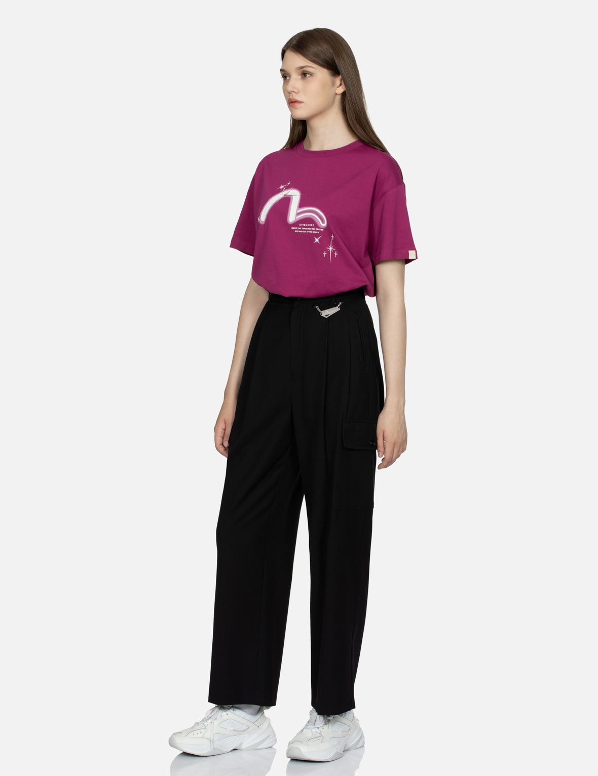 Logo Embossed Metal Plate Wide Leg Pants - 3