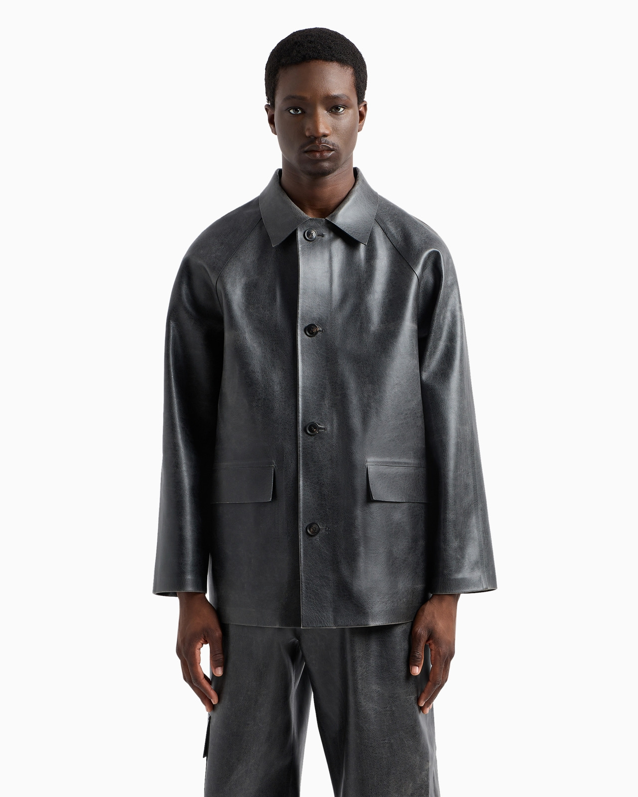 Leather-effect coated-fabric pea coat - 2