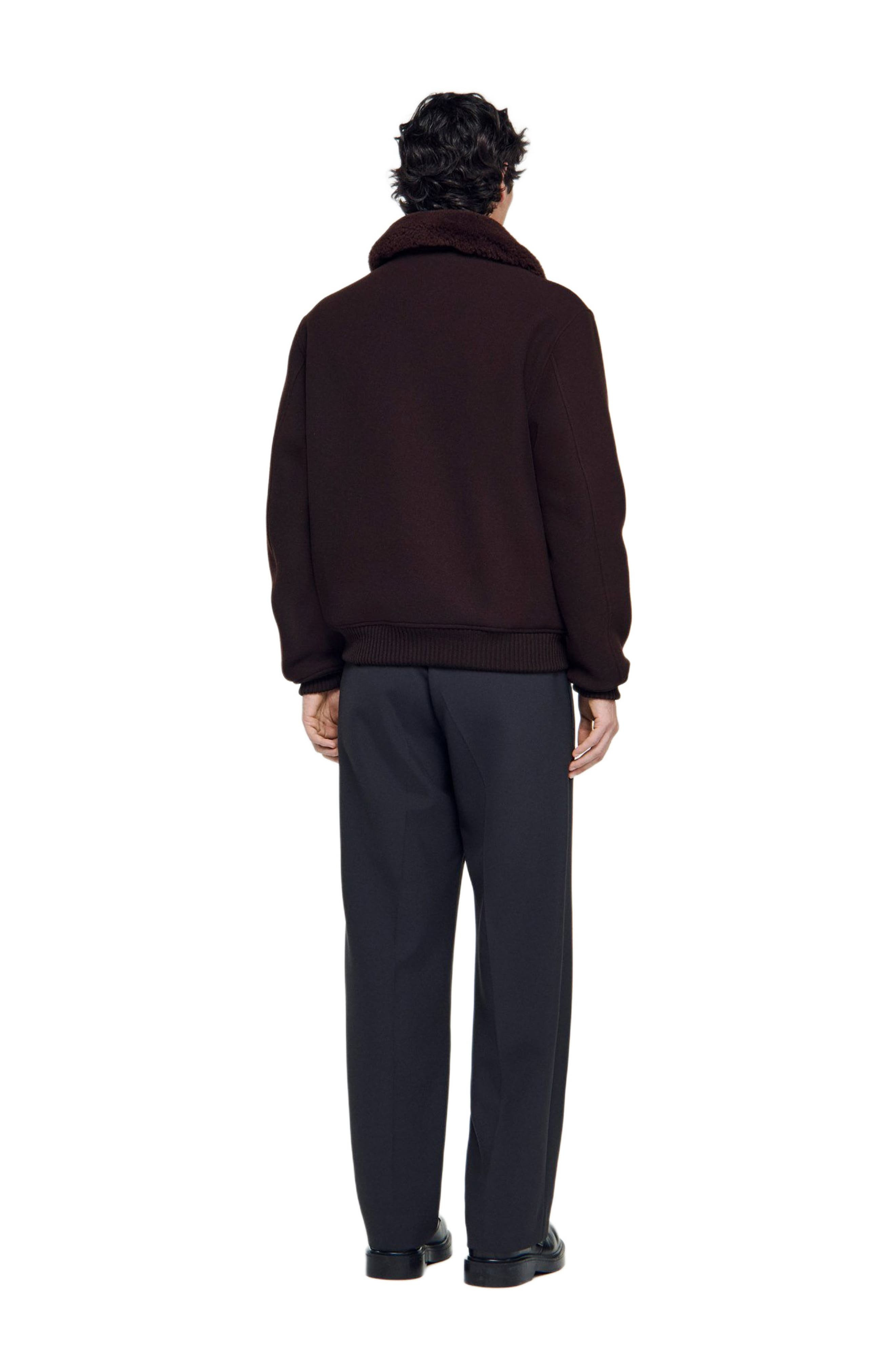 SANDRO Wool aviator jacket with shearling in Chocolate at Nordstrom - 2