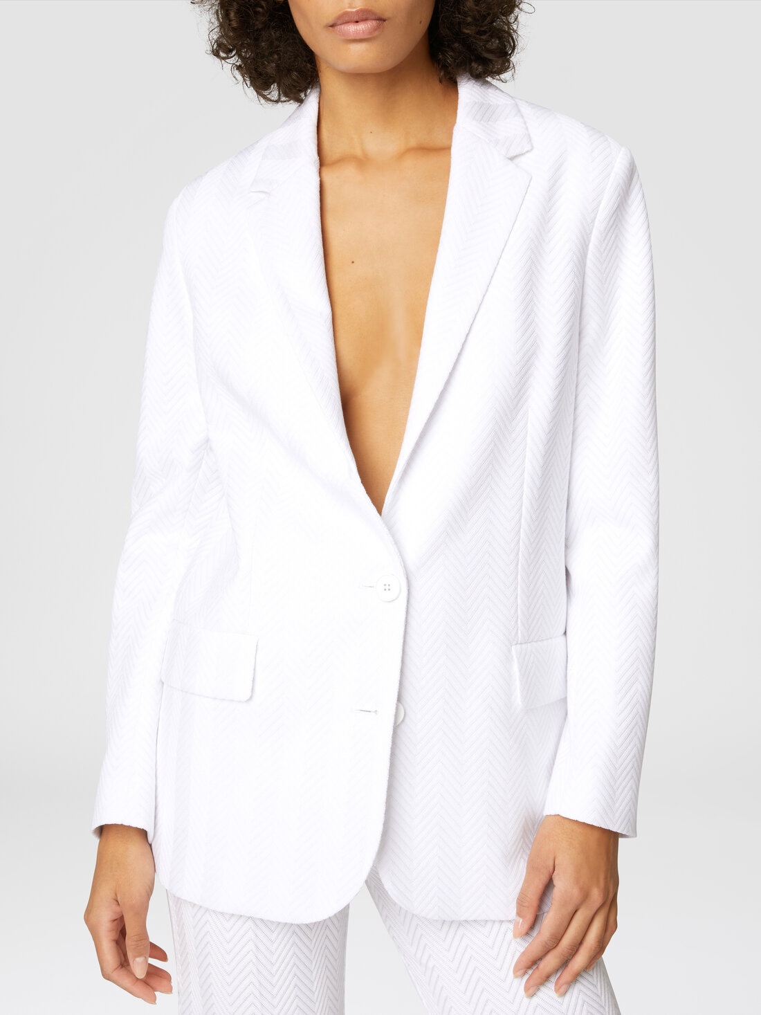 Single-breasted blazer in cotton and zig zag viscose tone on tone - 5