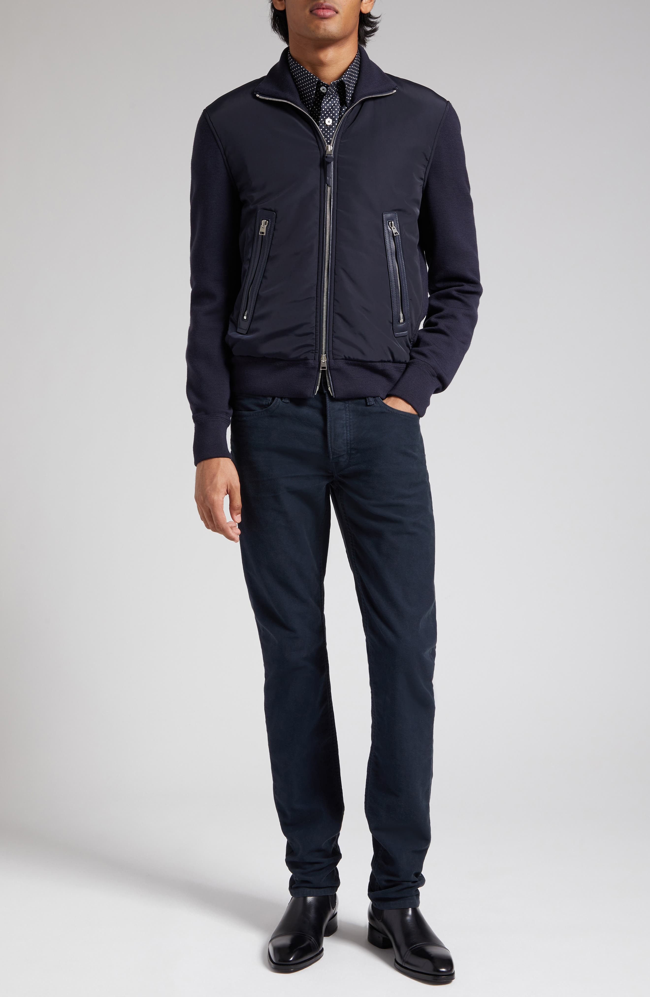 Mixed Media Funnel Neck Zip Sweater - 2