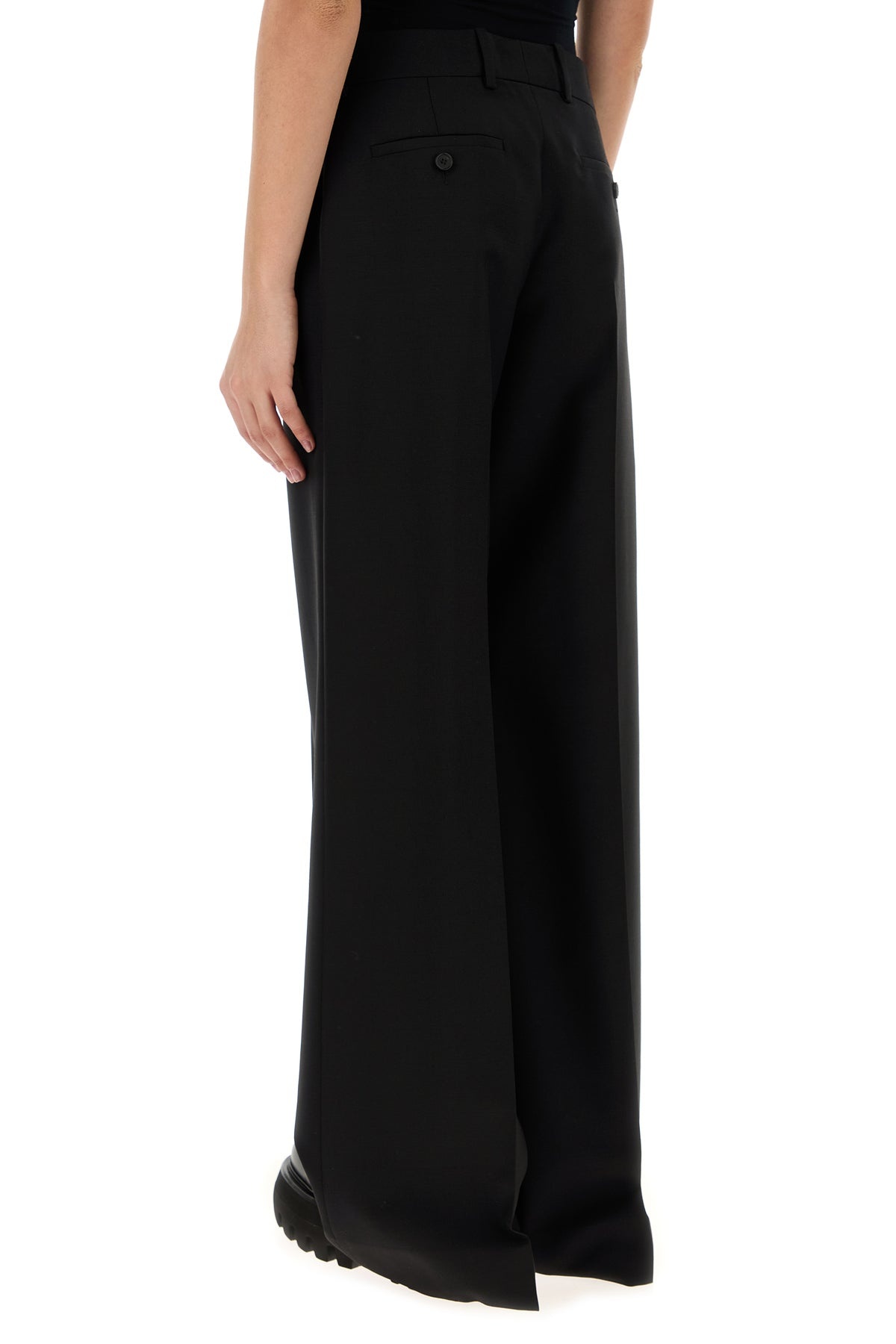 Black wool blend wide-leg pant - 4