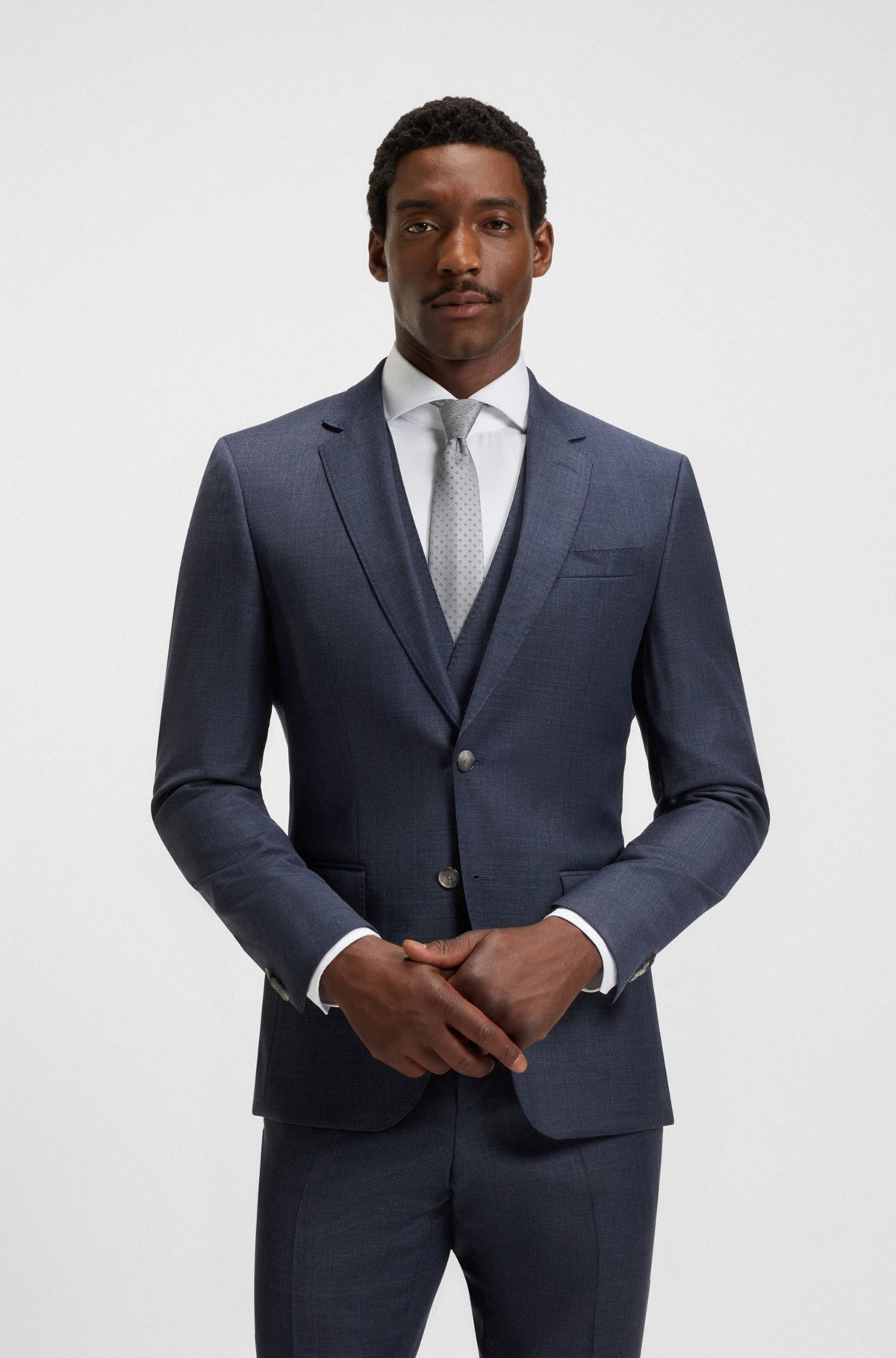 THREE-PIECE SLIM-FIT SUIT IN PATTERNED STRETCH WOOL - 2