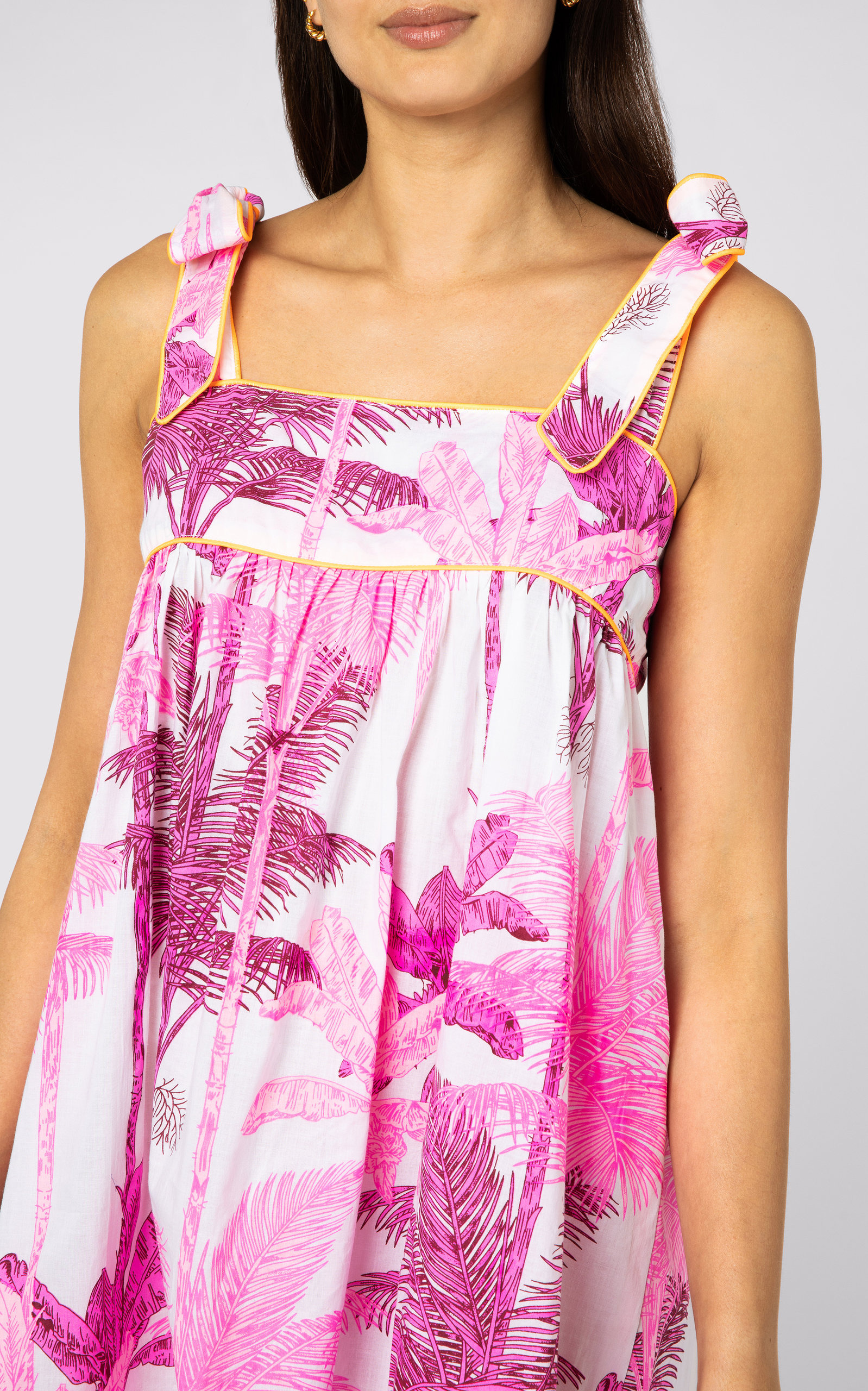 Printed Cotton Mini Baby Doll Dress pink - 6