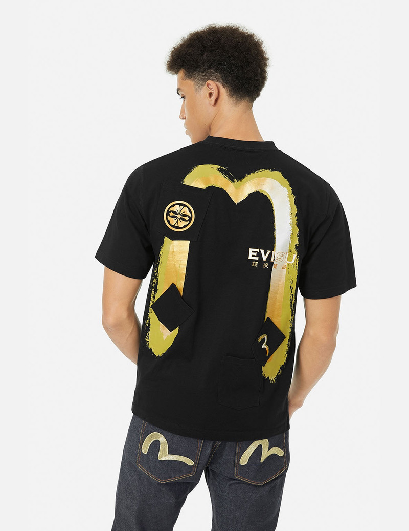 EVISU Multi-Pocket Print and Seagull Brushstroke Daicock Print Regular Fit T-Shirt outlook