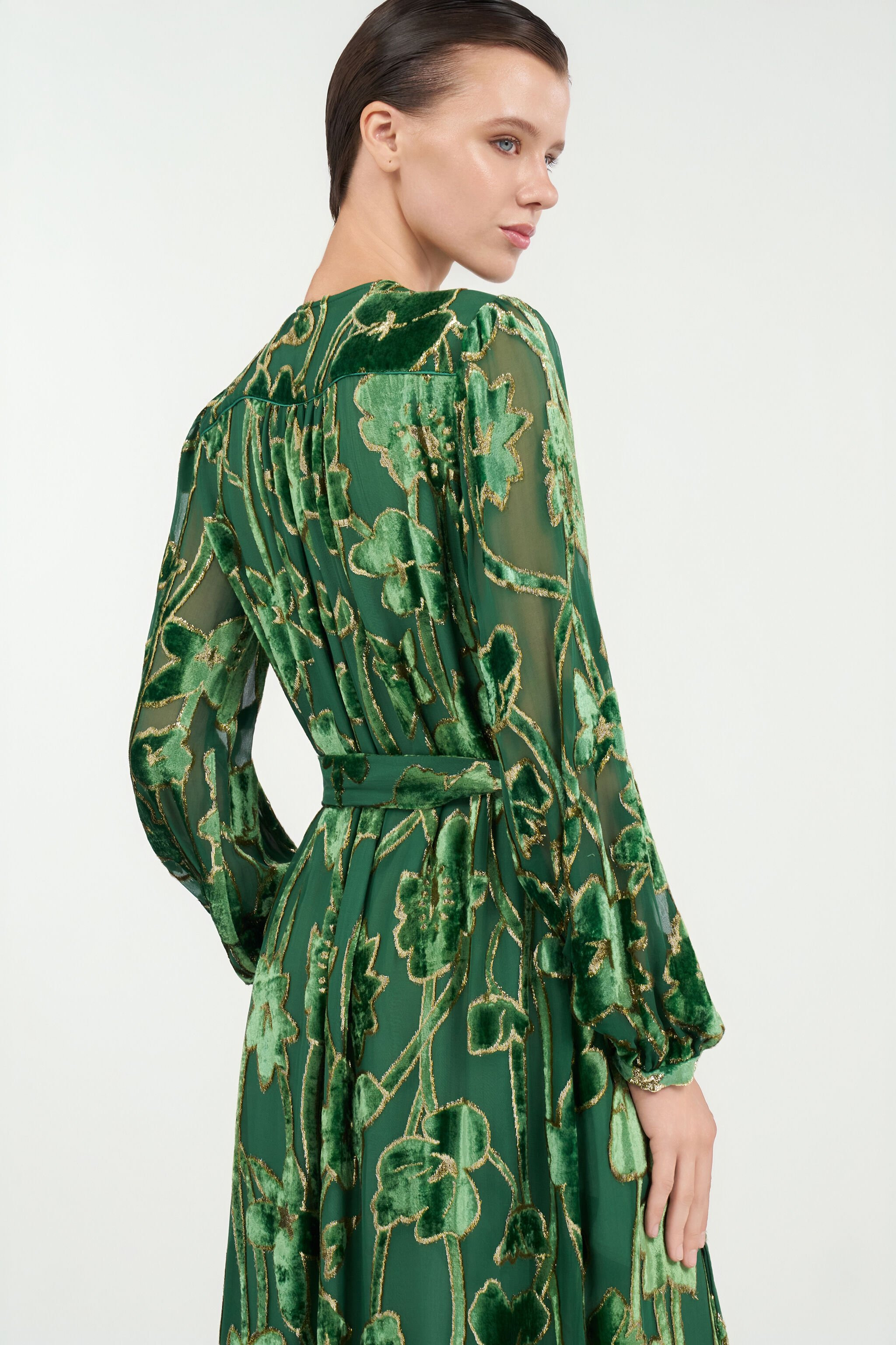 Green Velvet Devoré Midi Dress - 7