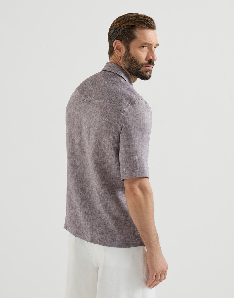 Linen easy fit short sleeve shirt with camp collar 3