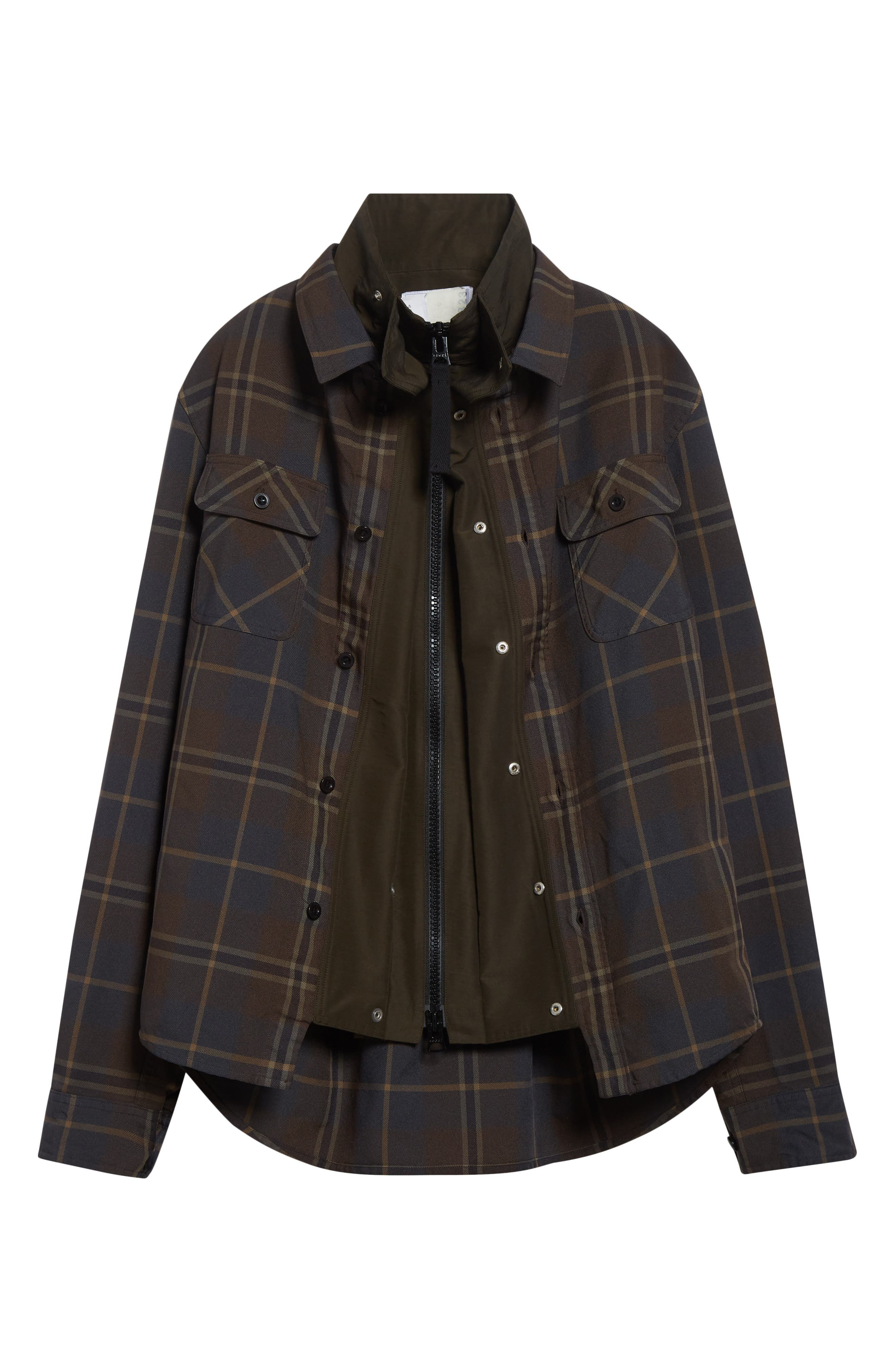Sacai Plaid Shirt Jacket in Brown/Blue at Nordstrom - 7