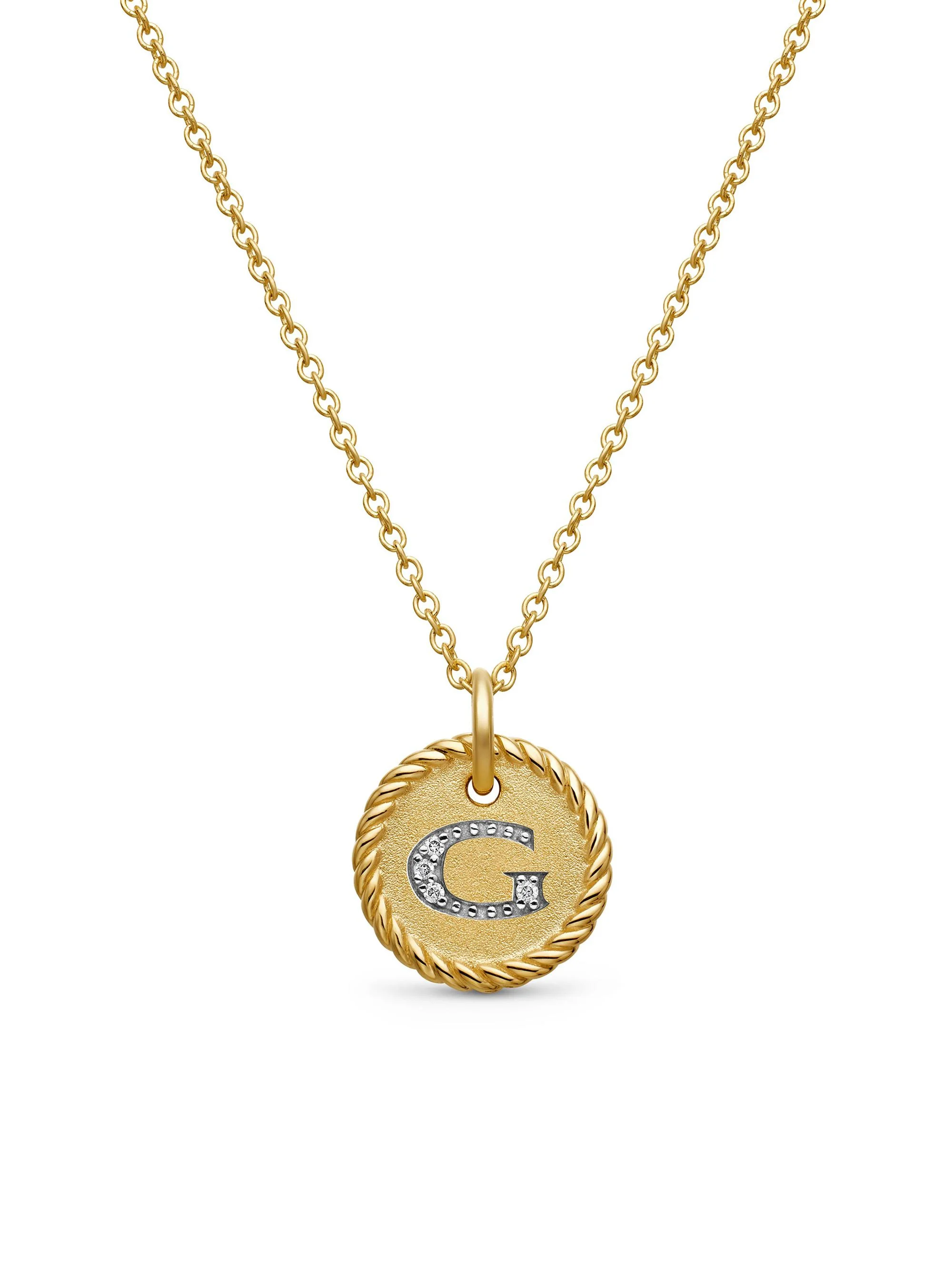 Women's Initial Charm Necklace in 18K Yellow Gold with Pavé Diamonds - Initial G - 1